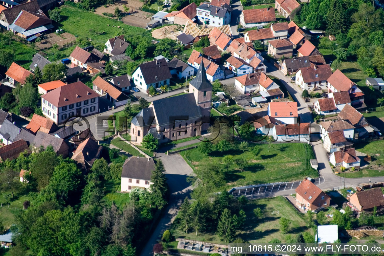 Aerial photograpy of Preuschdorf in the state Bas-Rhin, France