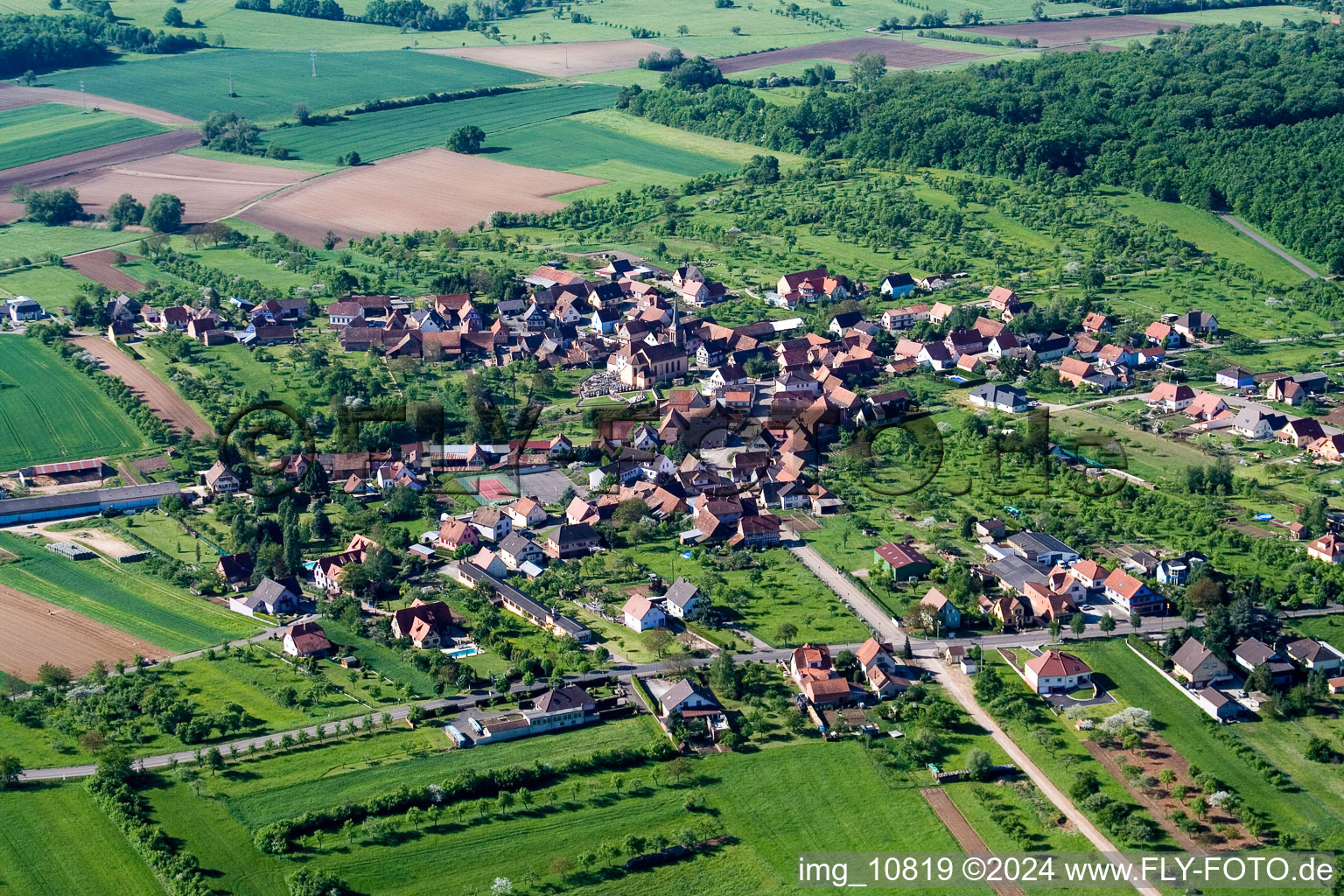 Aerial view of Village view in Dieffenbach-lès-Wœrth in the state Bas-Rhin, France