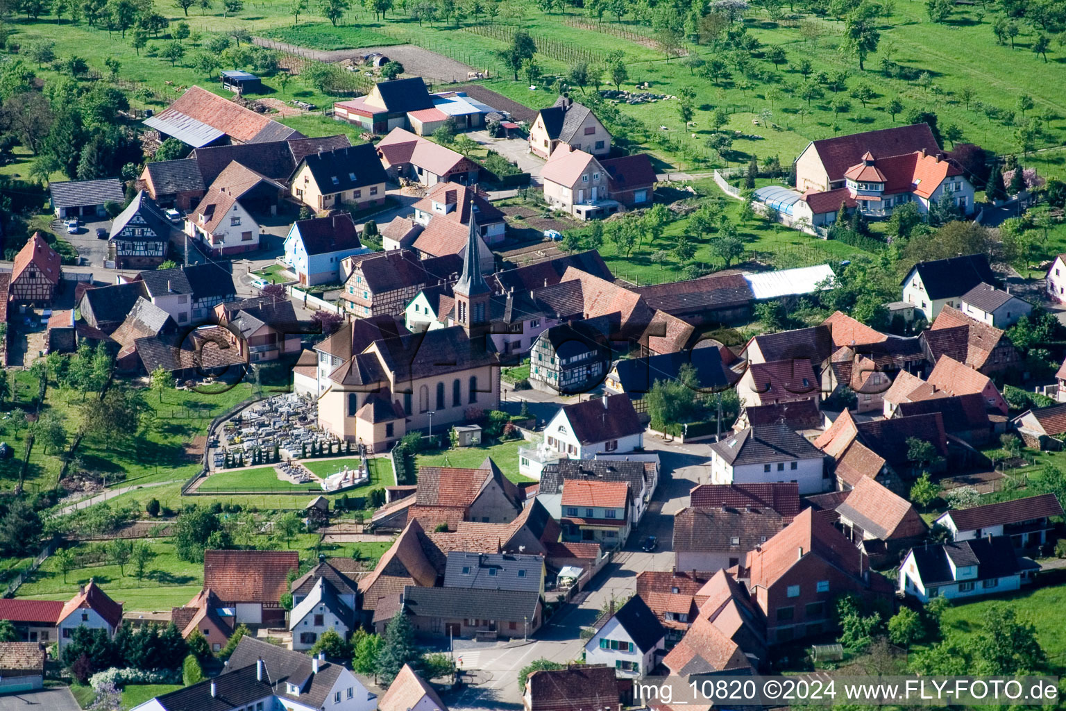 Aerial photograpy of Village view in Dieffenbach-lès-Wœrth in the state Bas-Rhin, France