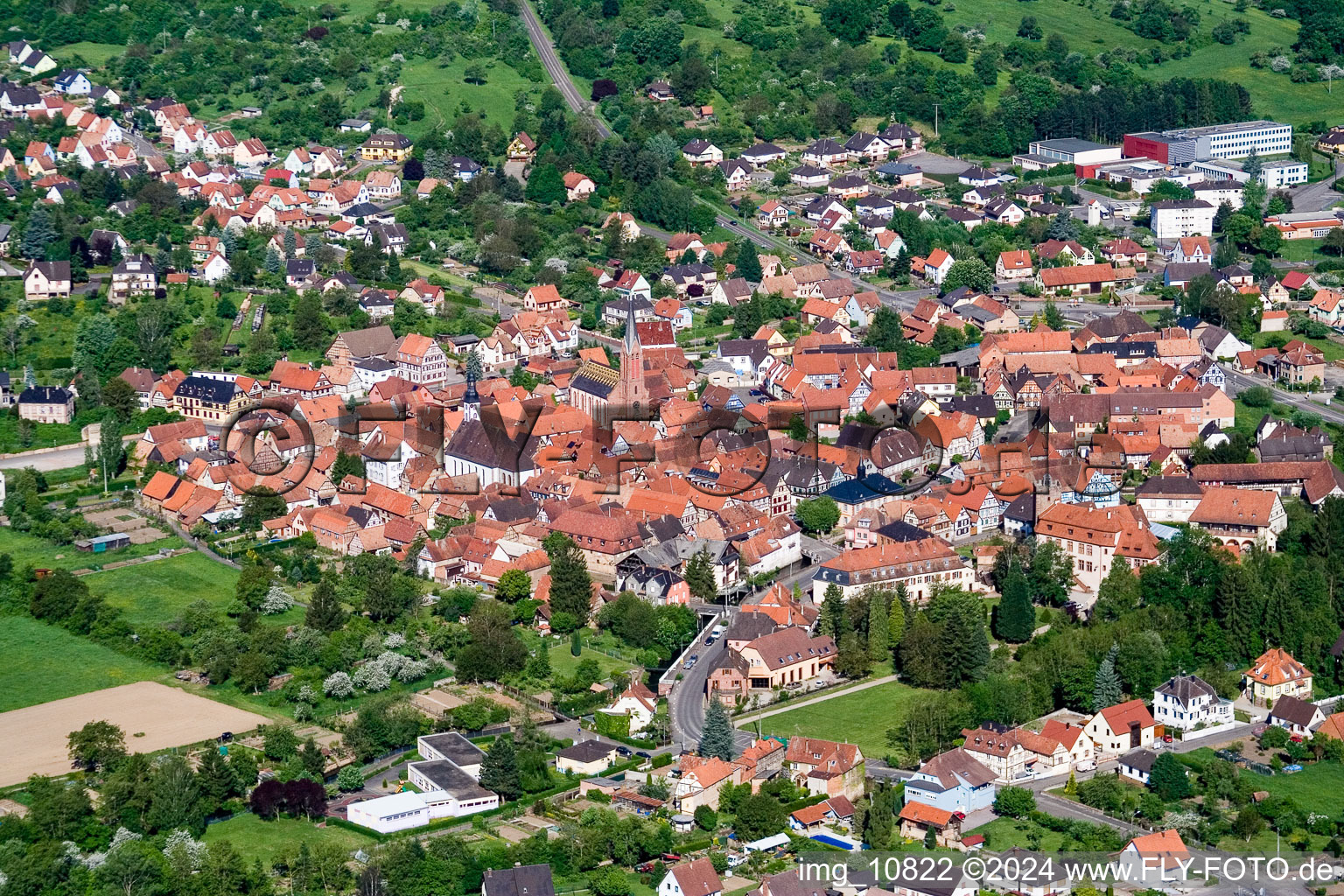 Wœrth in the state Bas-Rhin, France from above