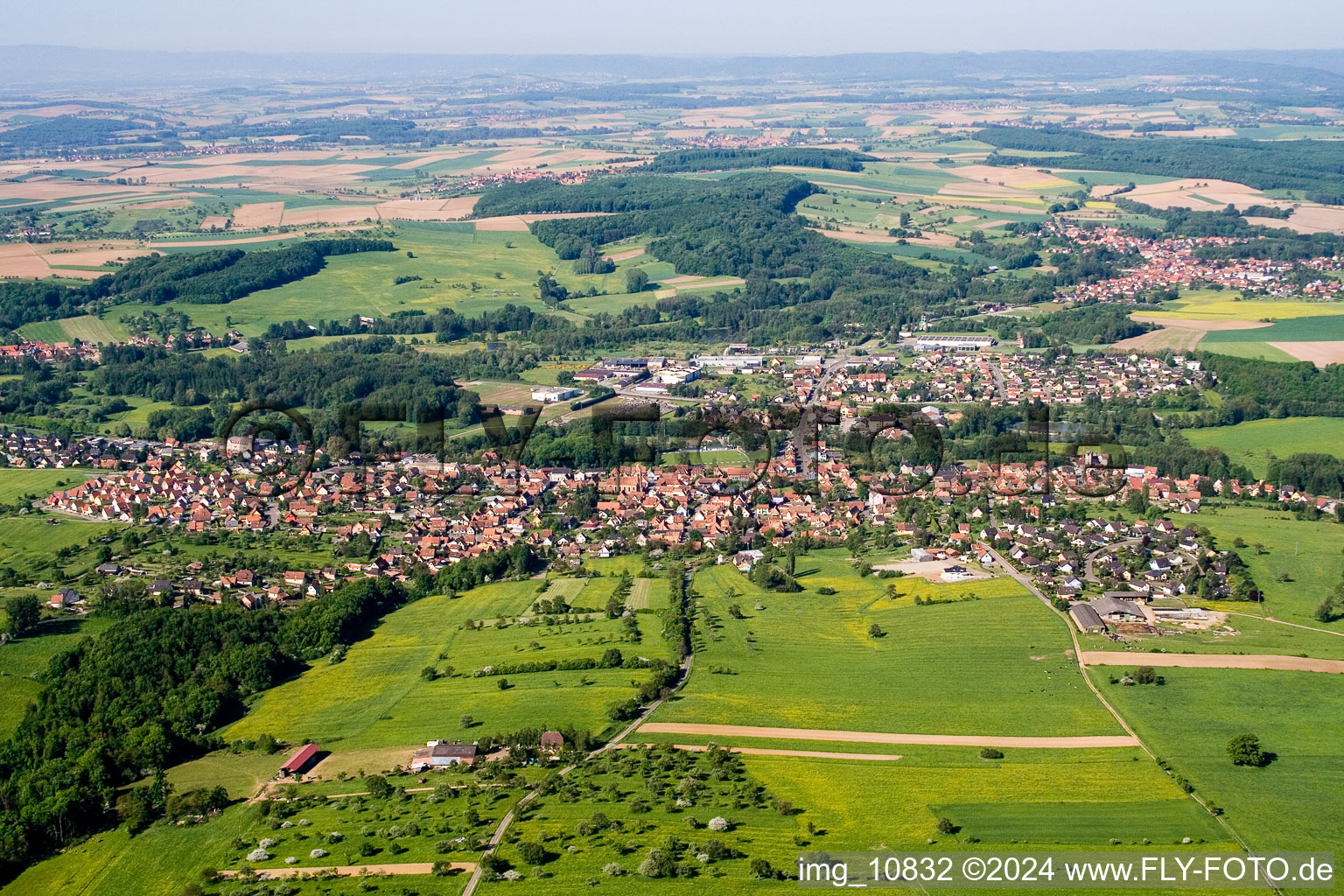 Aerial view of Reichshoffen in the state Bas-Rhin, France