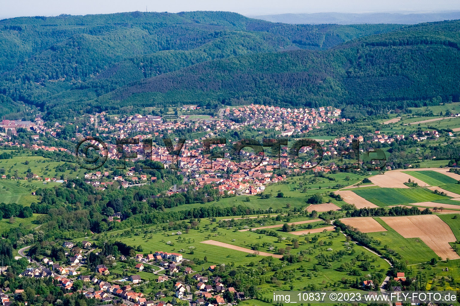 Reichshoffen in the state Bas-Rhin, France from above