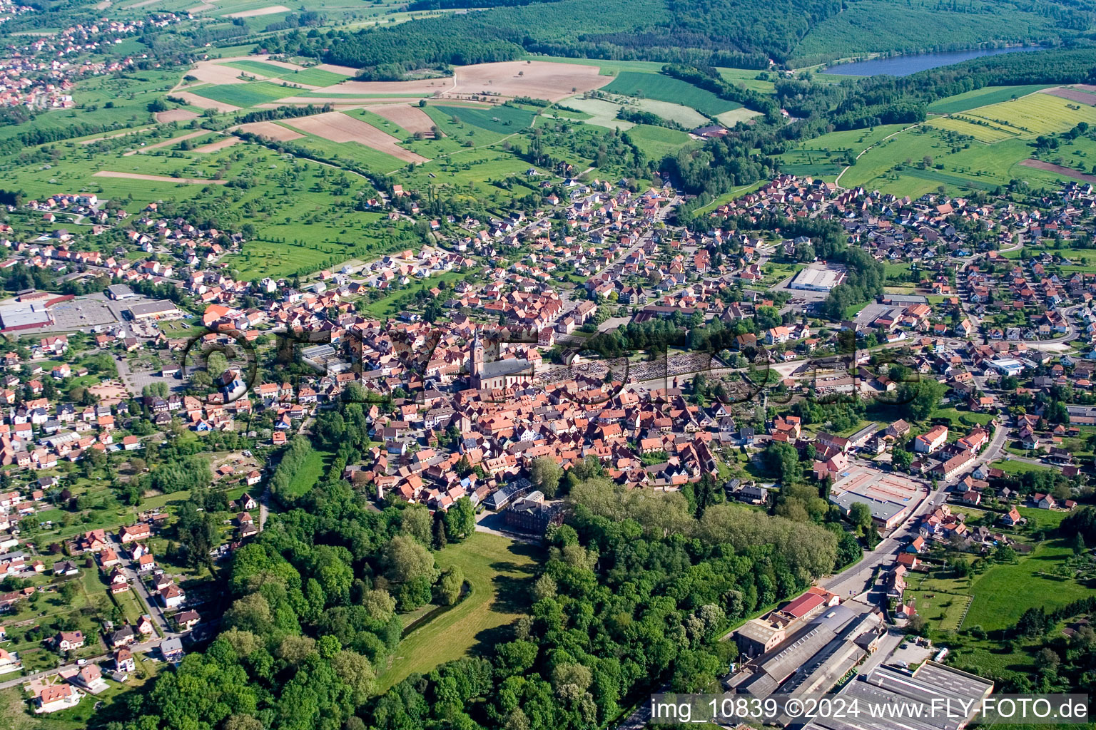 Reichshoffen in the state Bas-Rhin, France seen from above