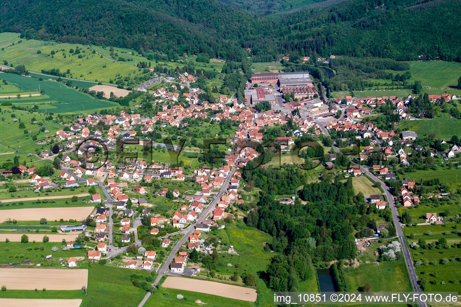 Zinswiller in the state Bas-Rhin, France viewn from the air