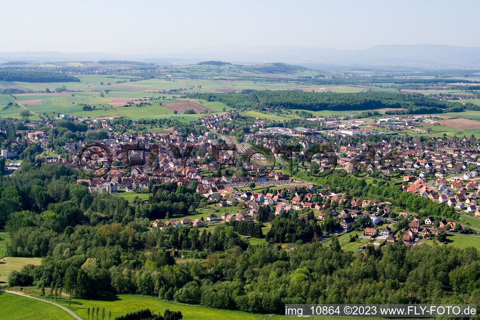 Aerial view of Ingwiller in the state Bas-Rhin, France