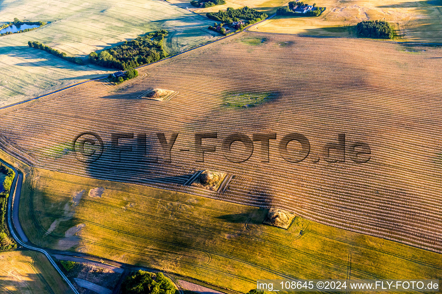 Structures on agricultural fields with prehistoric grave-hills in Borre in Region Sjaelland, Denmark