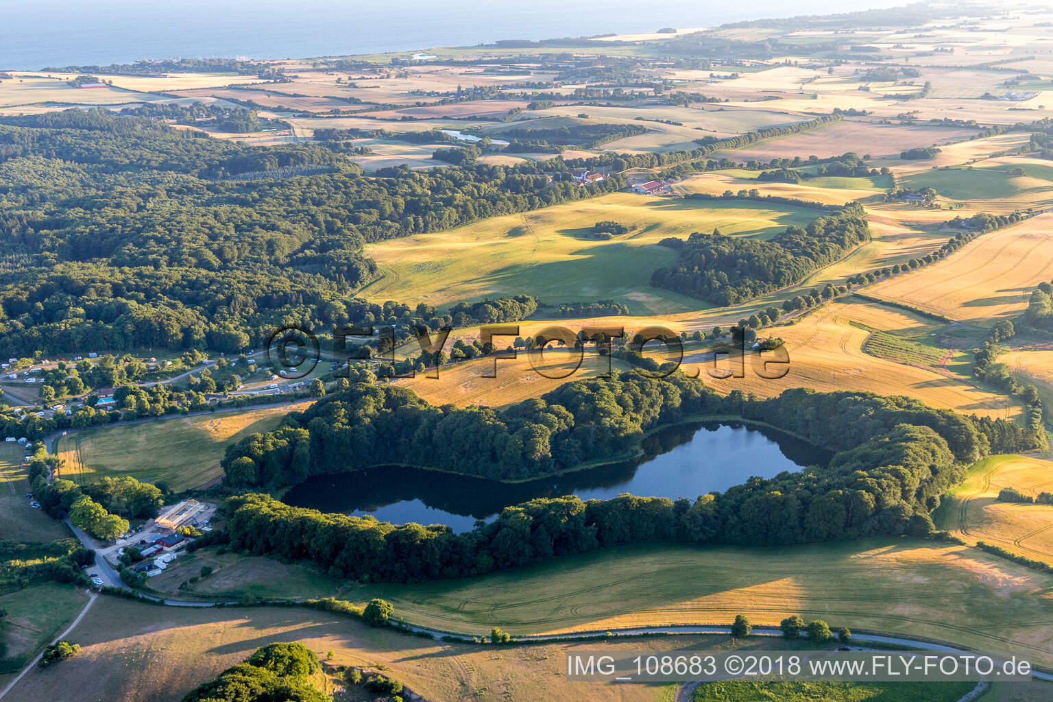 Aerial photograpy of (DK), Møns Klint Resort and Camping in Borre in the state Zealand, Denmark