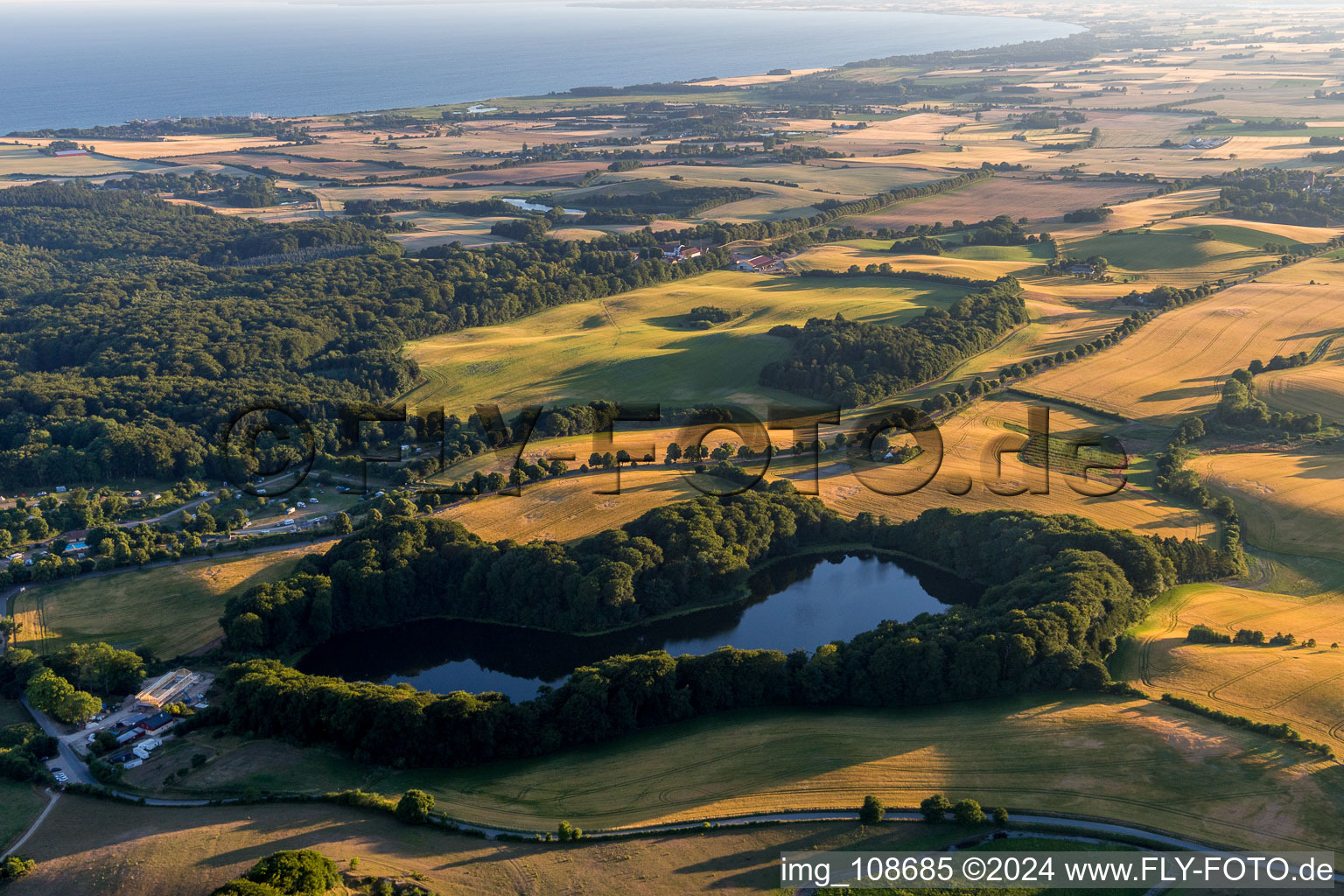 (DK), Møns Klint Resort and Camping in Borre in the state Zealand, Denmark from above