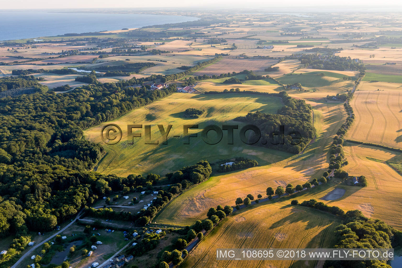 (DK), Møns Klint Resort and Camping in Borre in the state Zealand, Denmark viewn from the air