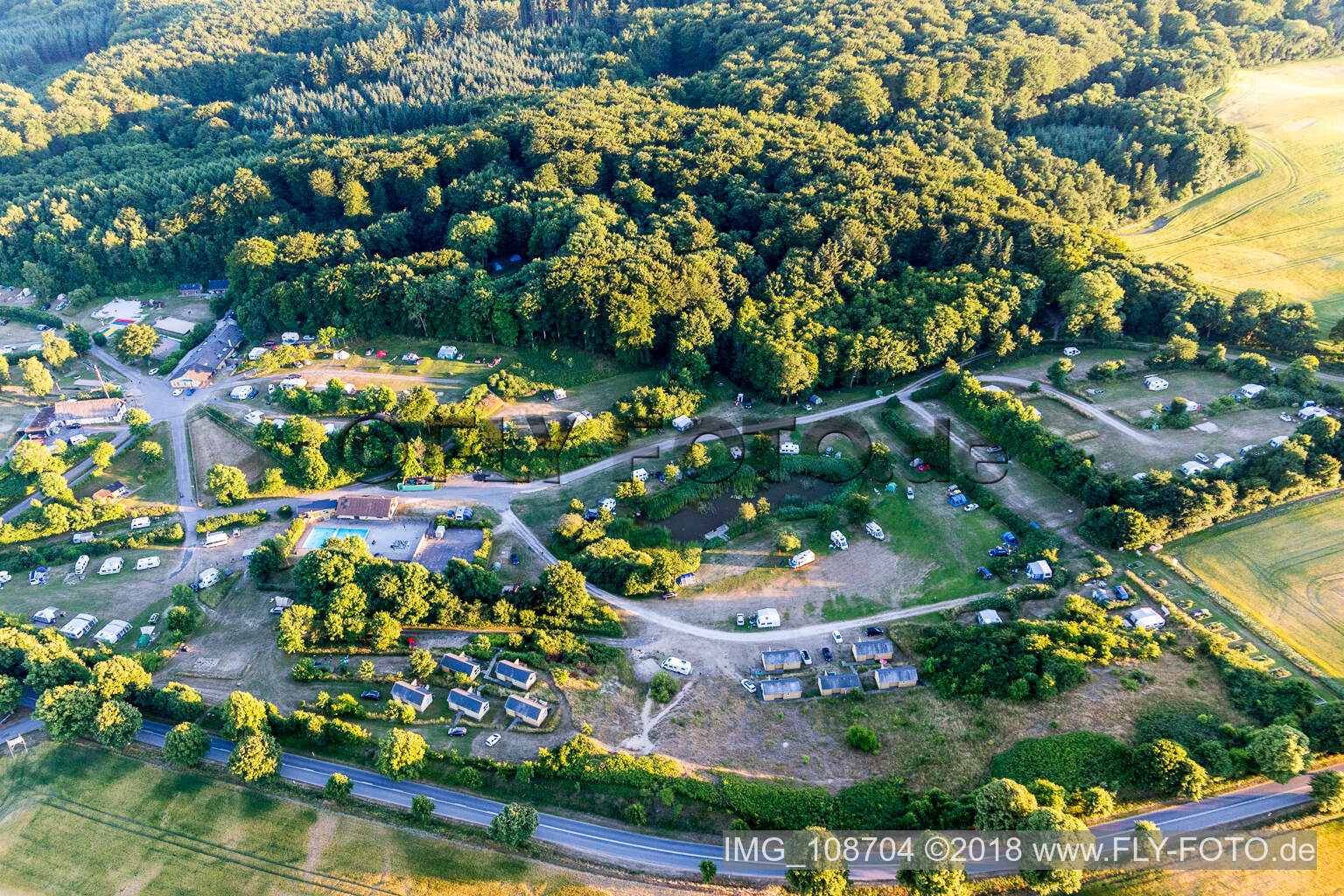 Aerial photograpy of (DK), Møns Klint Resort and Camping in Borre in the state Zealand, Denmark