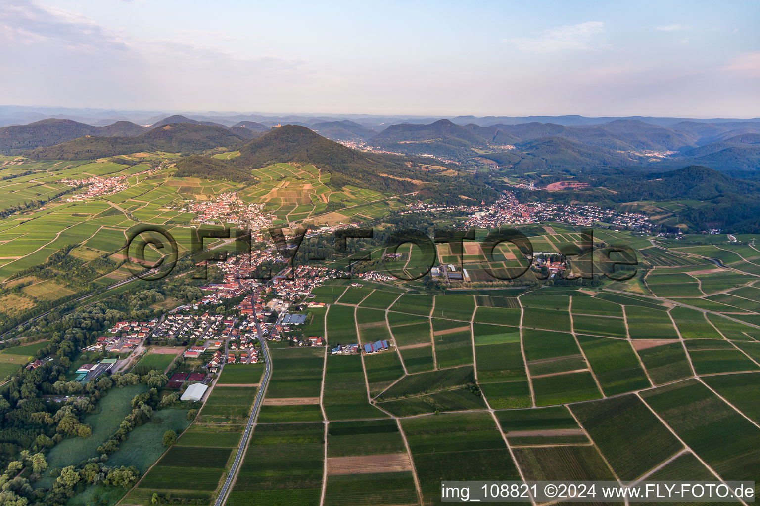 Drone image of Siebeldingen in the state Rhineland-Palatinate, Germany