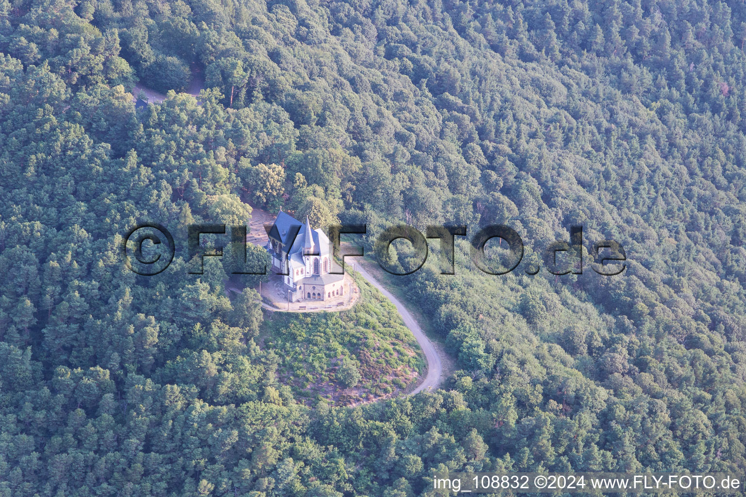 St. Anna Chapel in Burrweiler in the state Rhineland-Palatinate, Germany from above