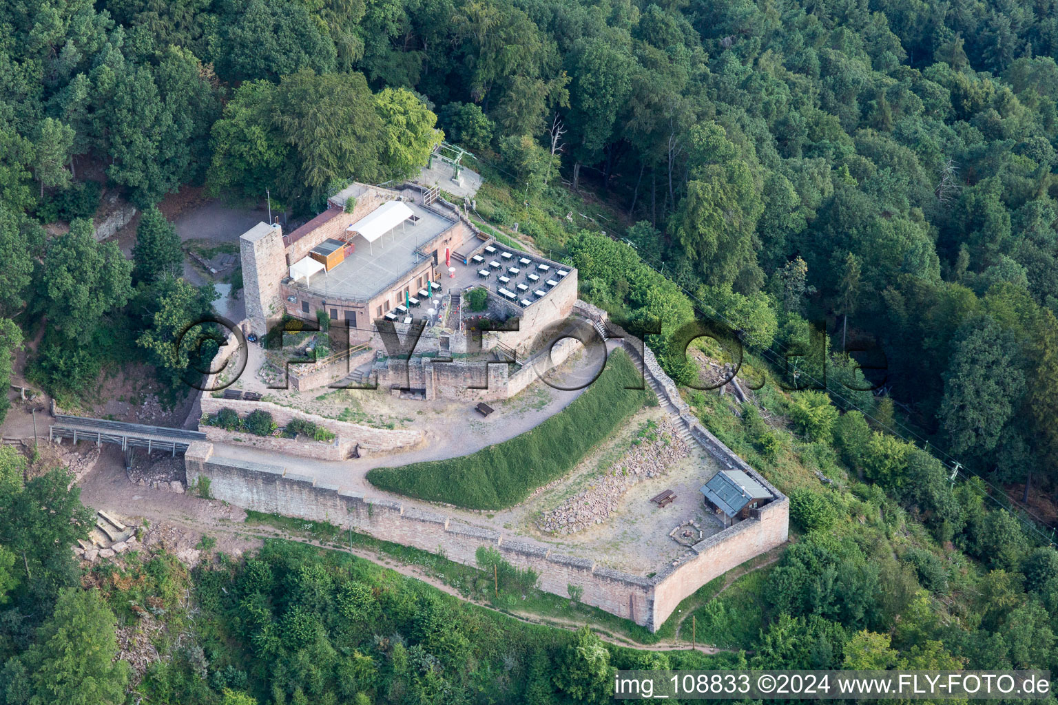 Aerial photograpy of Castle ruins Rietburg Rietburg in Rhodt unter Rietburg in the state Rhineland-Palatinate, Germany