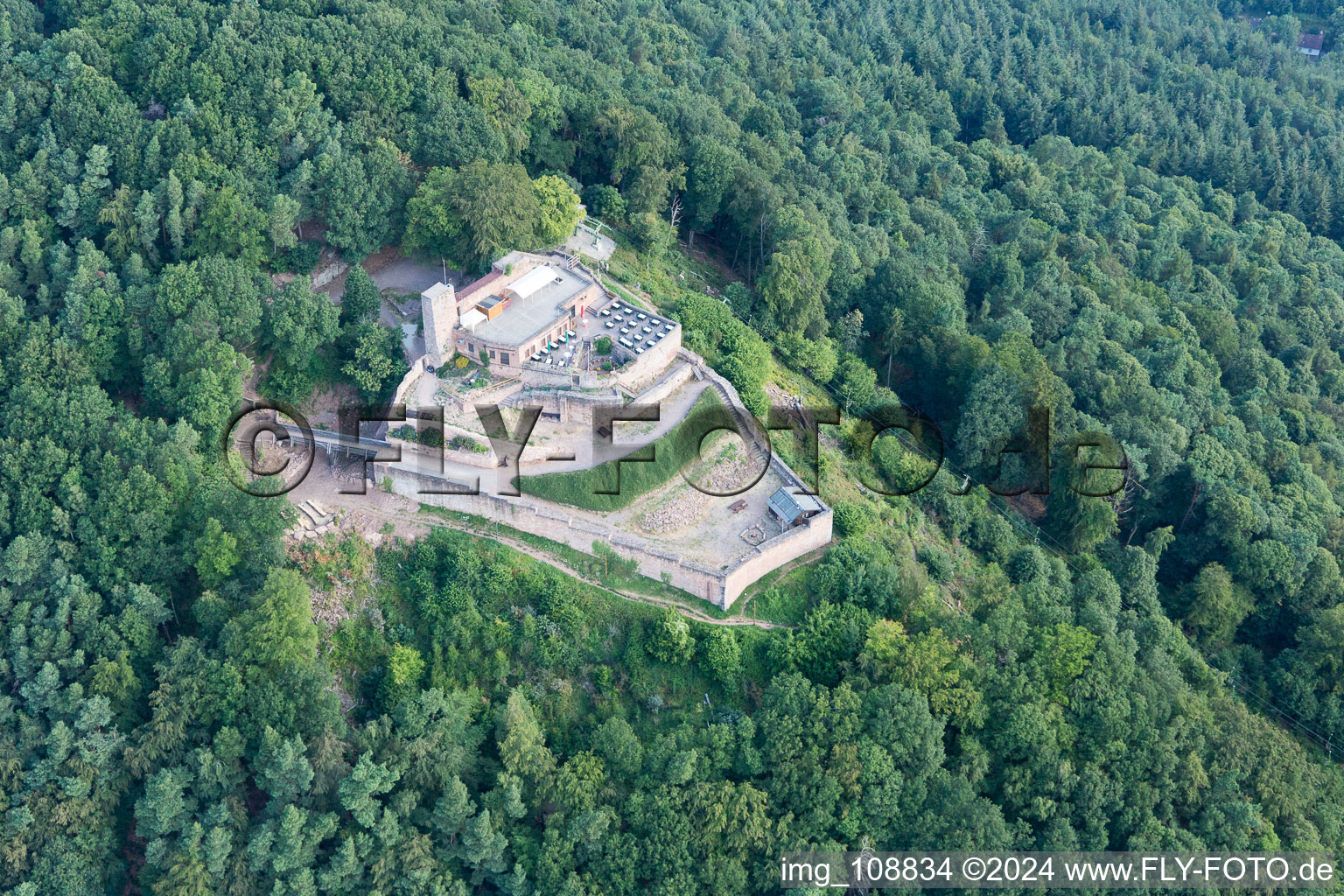 Oblique view of Castle ruins Rietburg Rietburg in Rhodt unter Rietburg in the state Rhineland-Palatinate, Germany