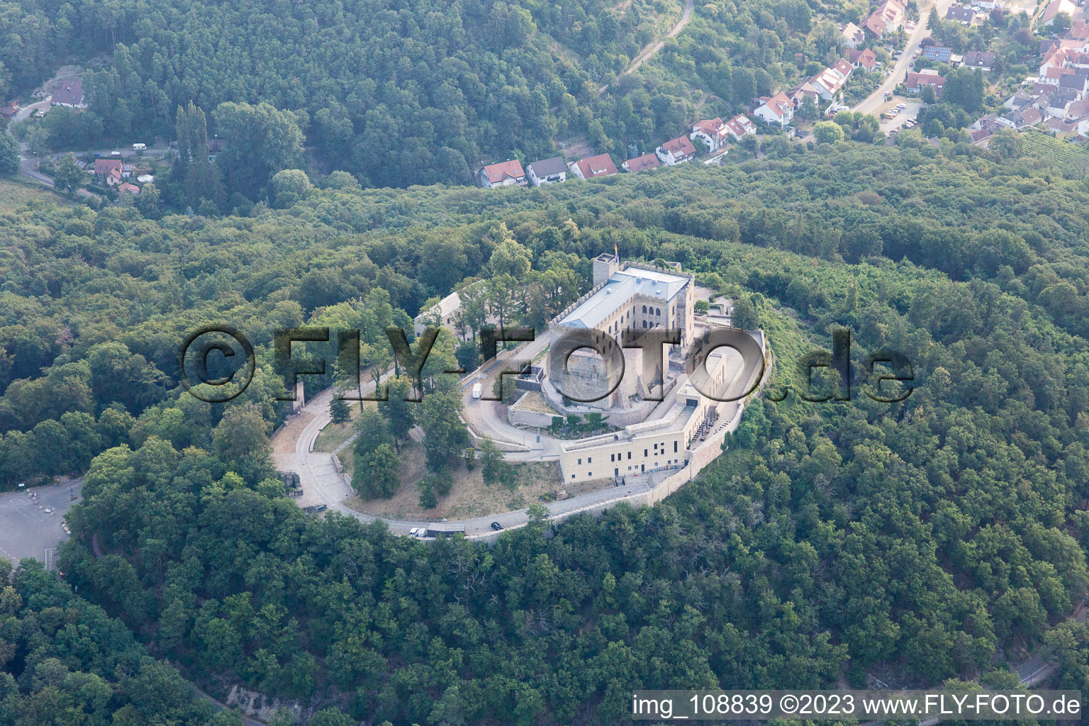 Oberhambach, Hambach Castle in the district Diedesfeld in Neustadt an der Weinstraße in the state Rhineland-Palatinate, Germany from the drone perspective