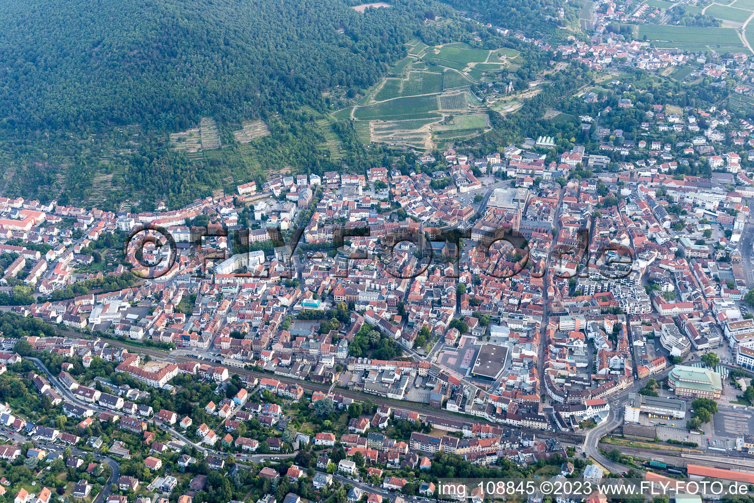 Neustadt an der Weinstraße in the state Rhineland-Palatinate, Germany viewn from the air