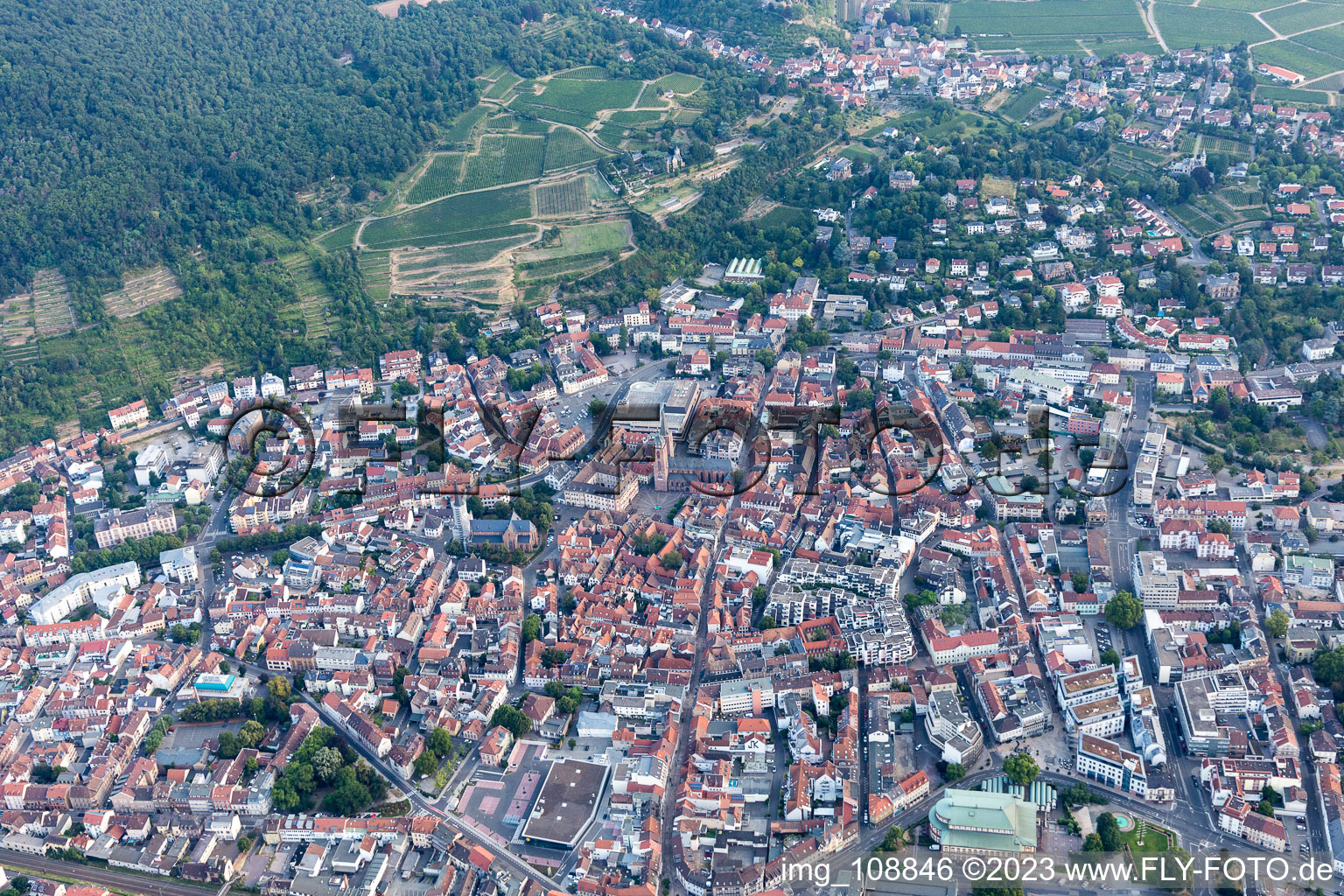 Drone recording of Neustadt an der Weinstraße in the state Rhineland-Palatinate, Germany