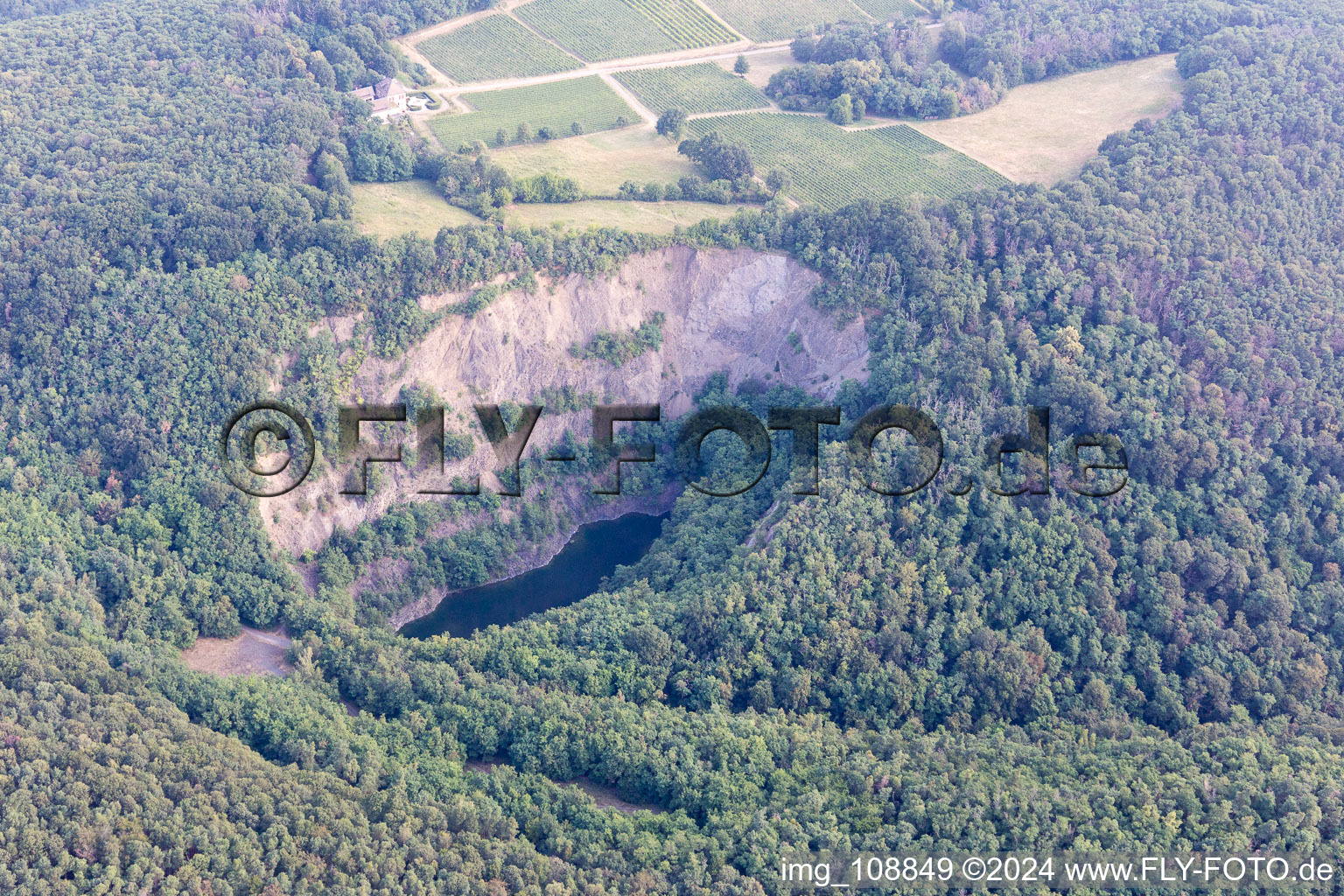 Basalt lake, old quarry in Wachenheim an der Weinstraße in the state Rhineland-Palatinate, Germany