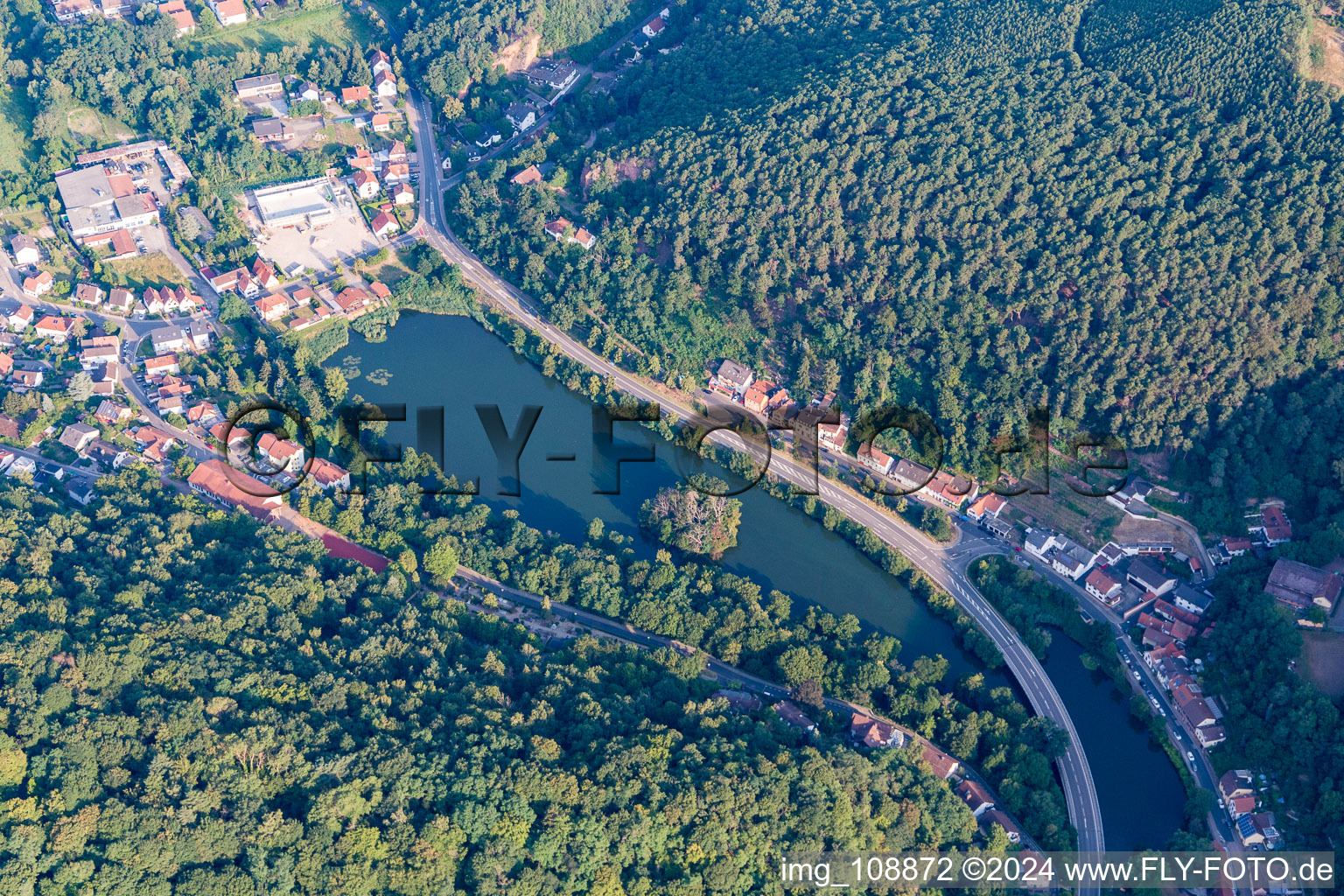 Aerial view of Herzogweiher in the district Grethen in Bad Dürkheim in the state Rhineland-Palatinate, Germany