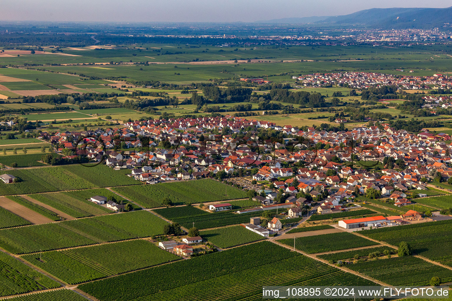 Aerial view of From northeast in the district Niederkirchen in Niederkirchen bei Deidesheim in the state Rhineland-Palatinate, Germany