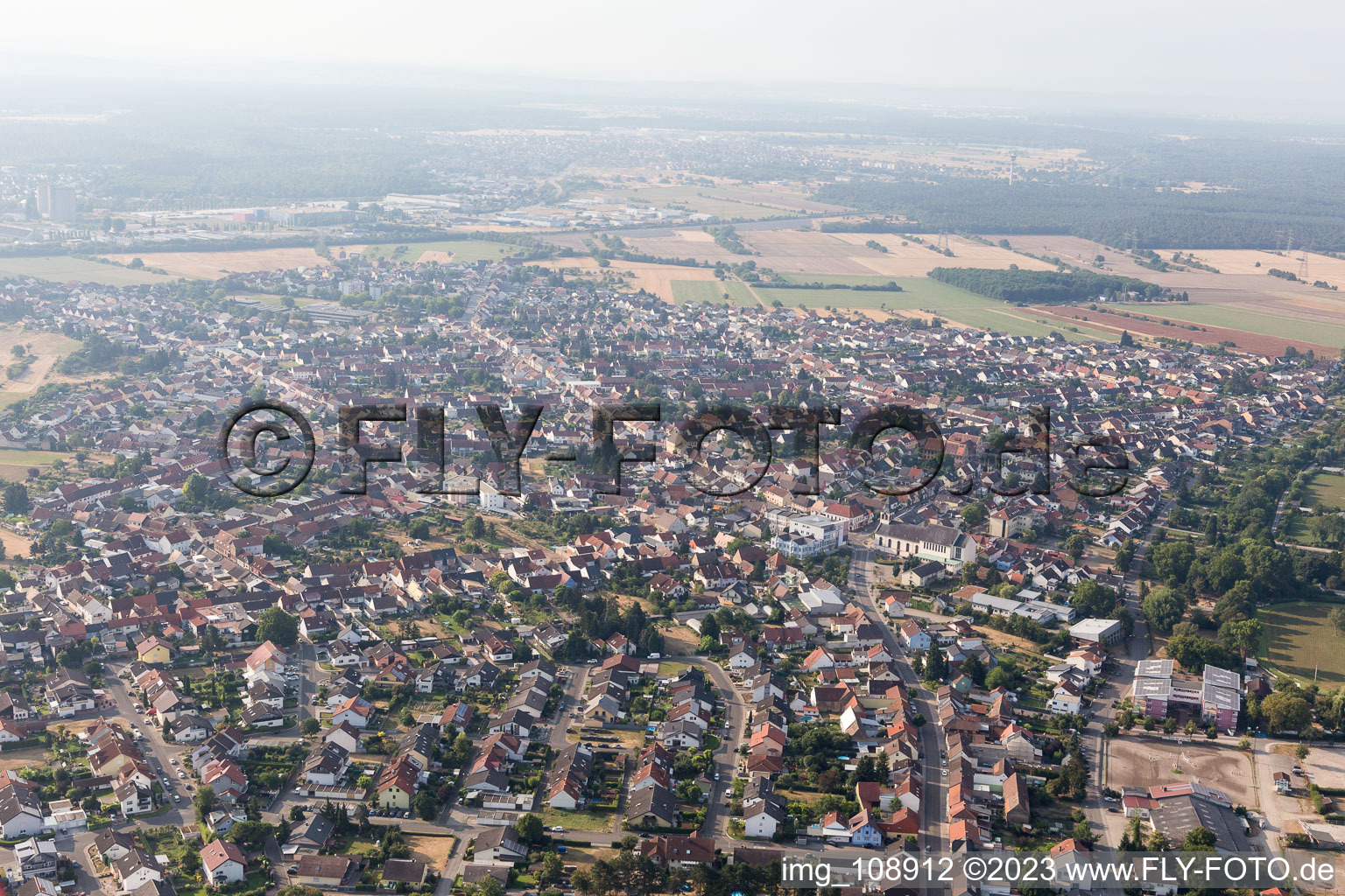 Bird's eye view of District Oberhausen in Oberhausen-Rheinhausen in the state Baden-Wuerttemberg, Germany