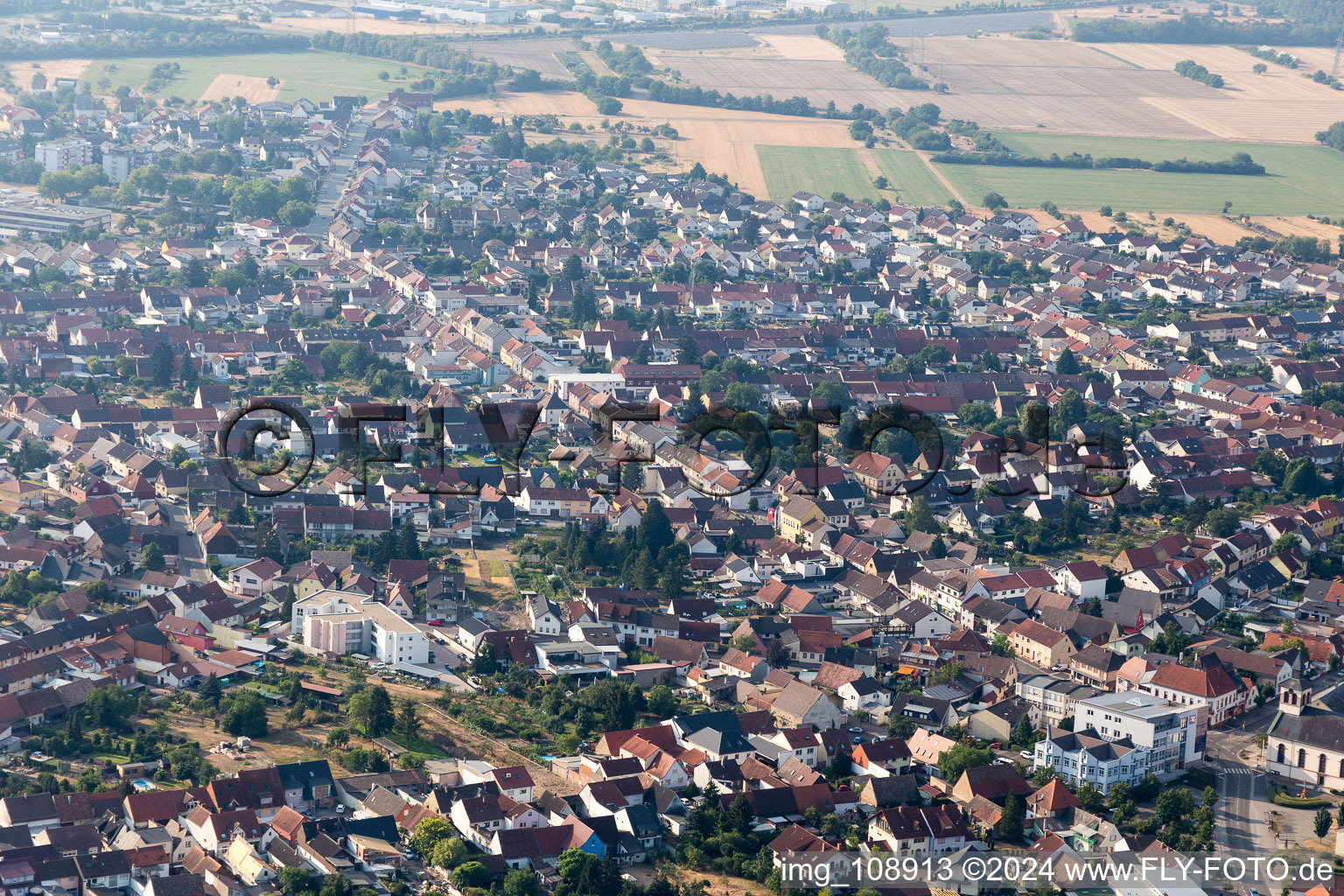 Drone image of District Oberhausen in Oberhausen-Rheinhausen in the state Baden-Wuerttemberg, Germany