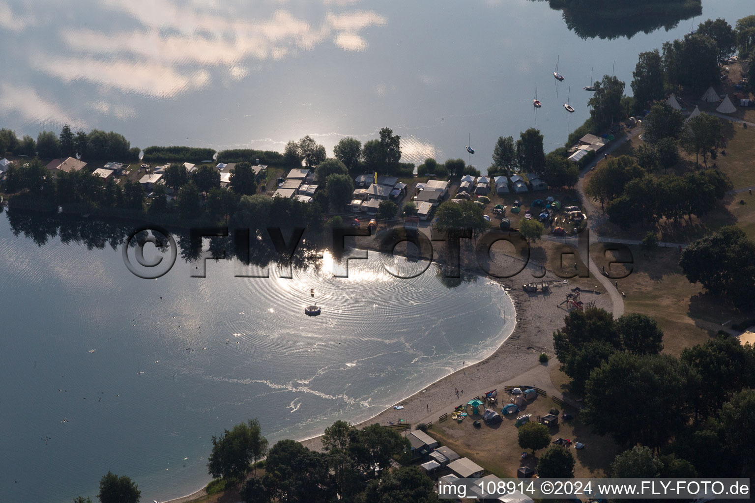 Aerial photograpy of Erlichsee in the district Oberhausen in Oberhausen-Rheinhausen in the state Baden-Wuerttemberg, Germany