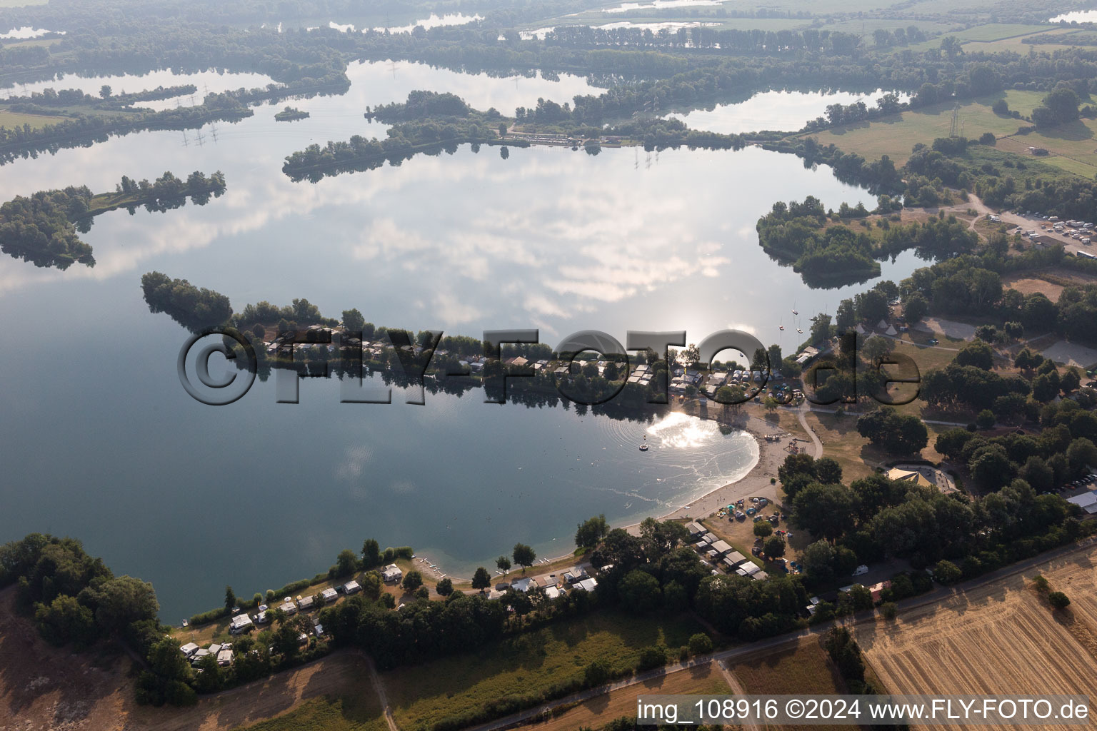 Erlichsee in the district Oberhausen in Oberhausen-Rheinhausen in the state Baden-Wuerttemberg, Germany from above