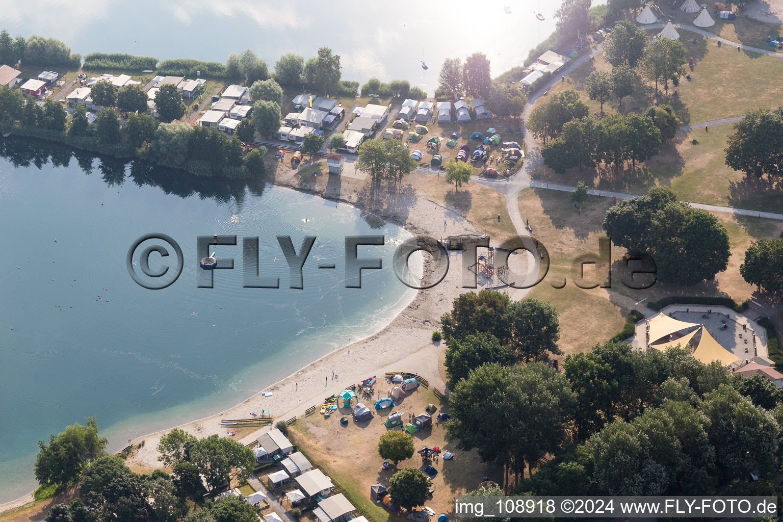 Erlichsee in the district Oberhausen in Oberhausen-Rheinhausen in the state Baden-Wuerttemberg, Germany seen from above