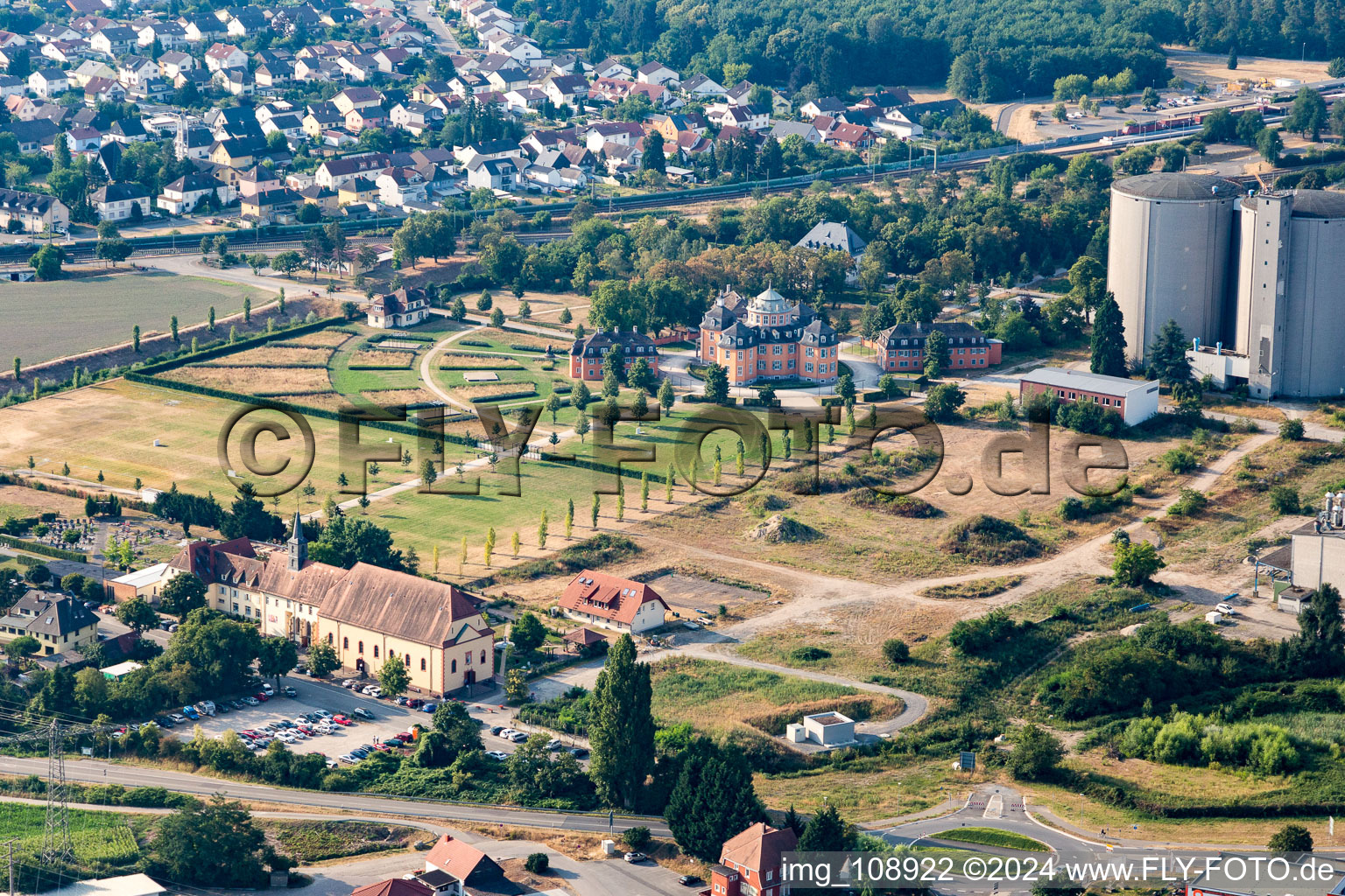 Aerial view of Hermitage in Waghäusel in the state Baden-Wuerttemberg, Germany