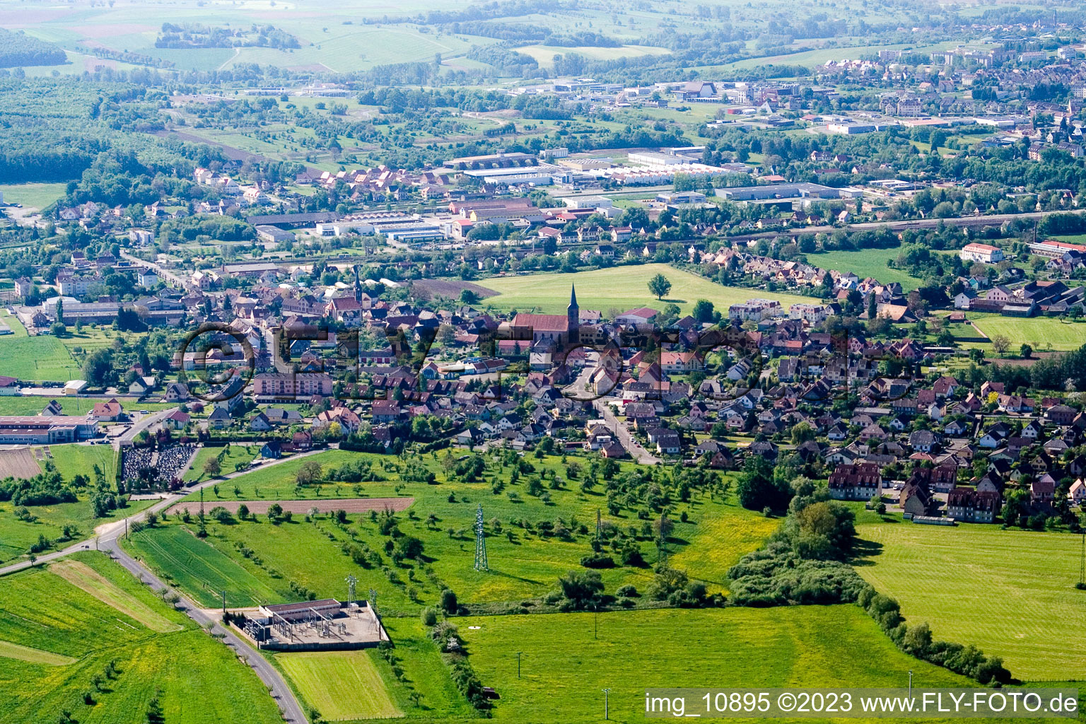 Aerial view of Saverne, Monswiller from the north in Monswiller in the state Bas-Rhin, France