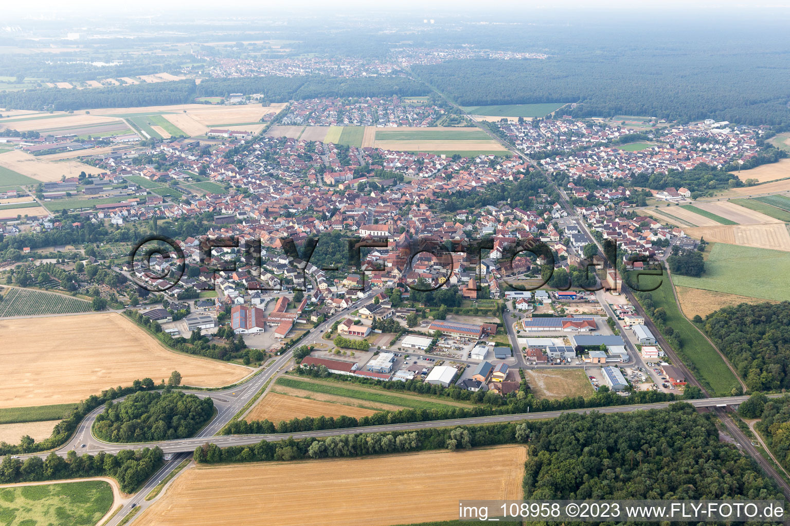 Rheinzabern in the state Rhineland-Palatinate, Germany seen from a drone