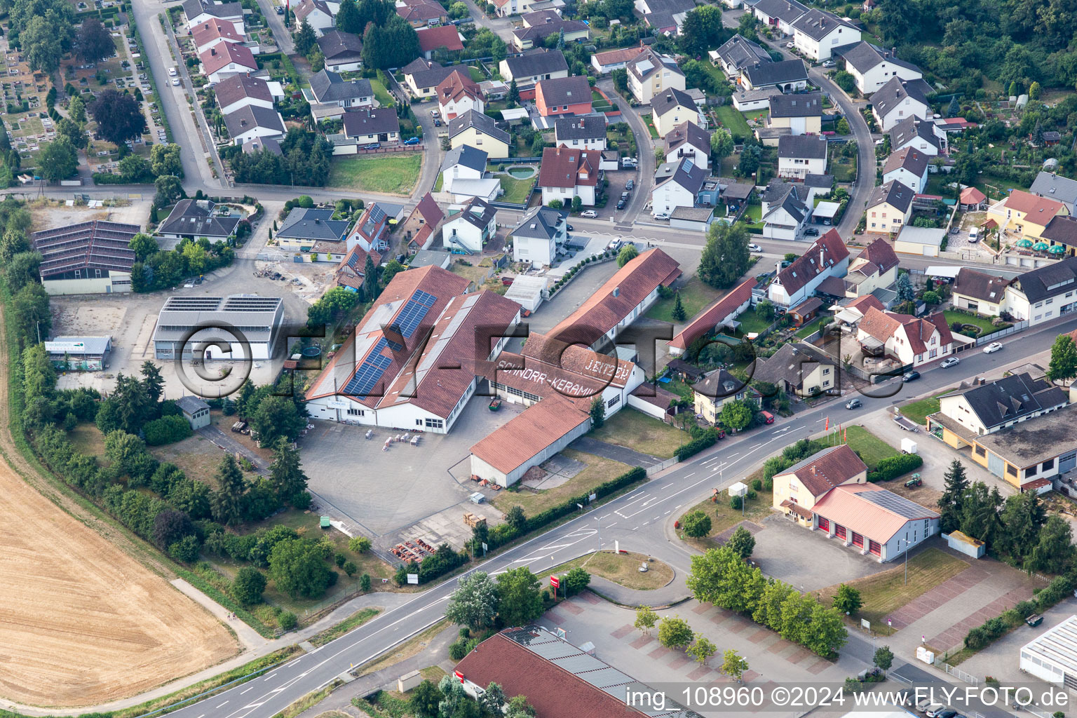 Aerial photograpy of Rheinzabern in the state Rhineland-Palatinate, Germany