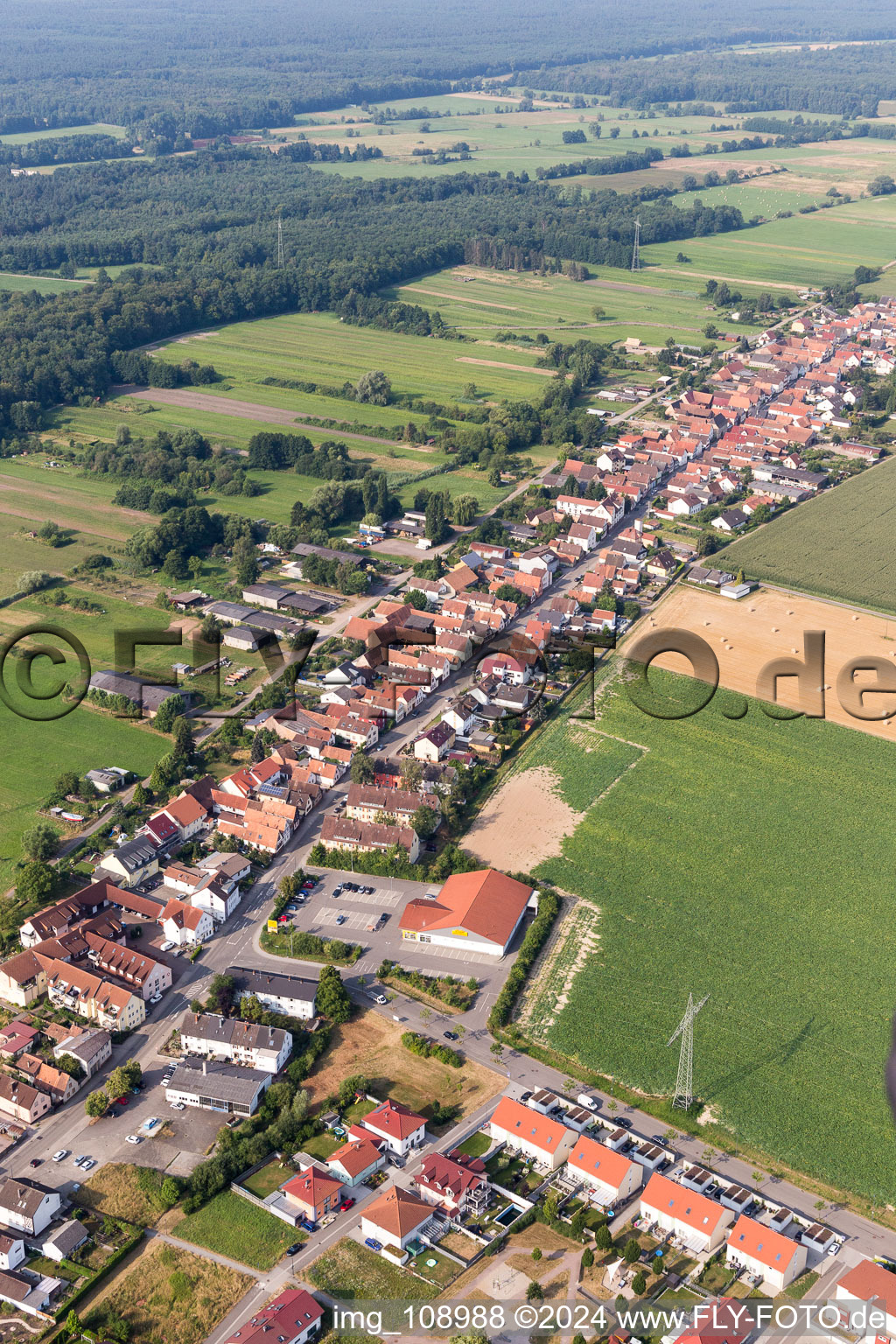 Aerial view of Saarstr in Kandel in the state Rhineland-Palatinate, Germany