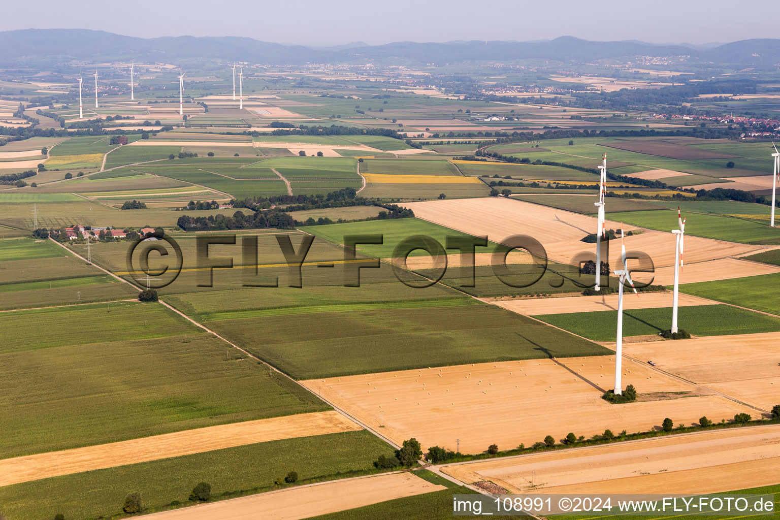 Aerial photograpy of Wind turbines in Minfeld in the state Rhineland-Palatinate, Germany