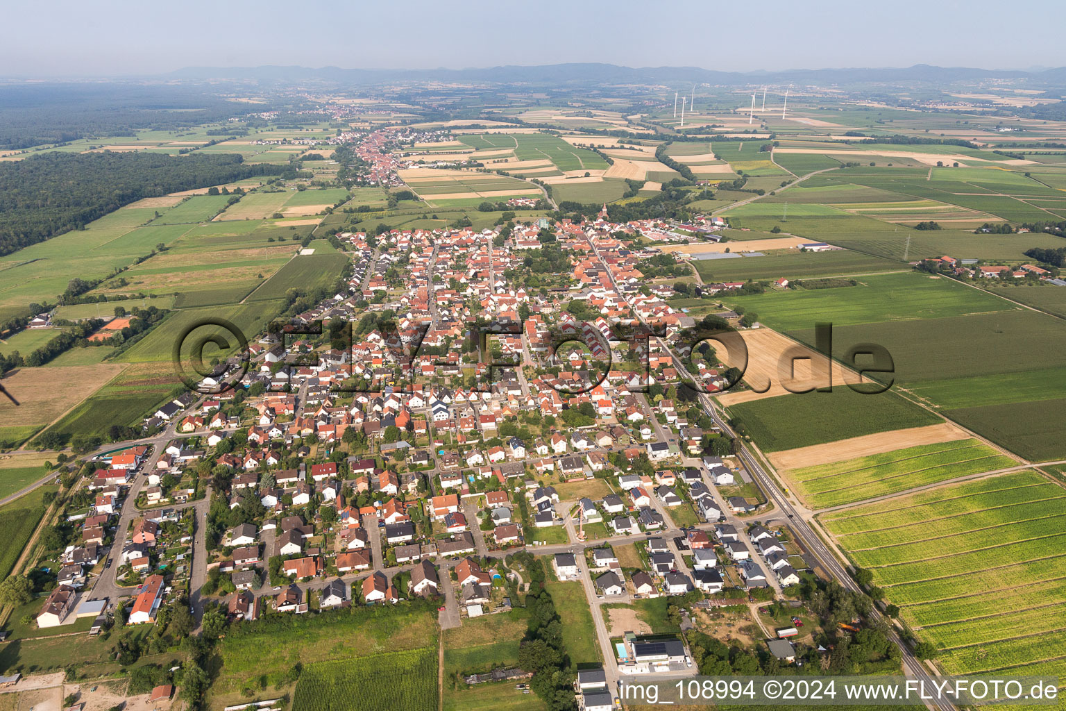 Minfeld in the state Rhineland-Palatinate, Germany seen from above