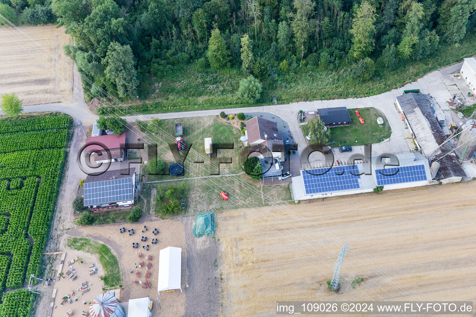 Corn maze at Seehof in Steinweiler in the state Rhineland-Palatinate, Germany seen from above