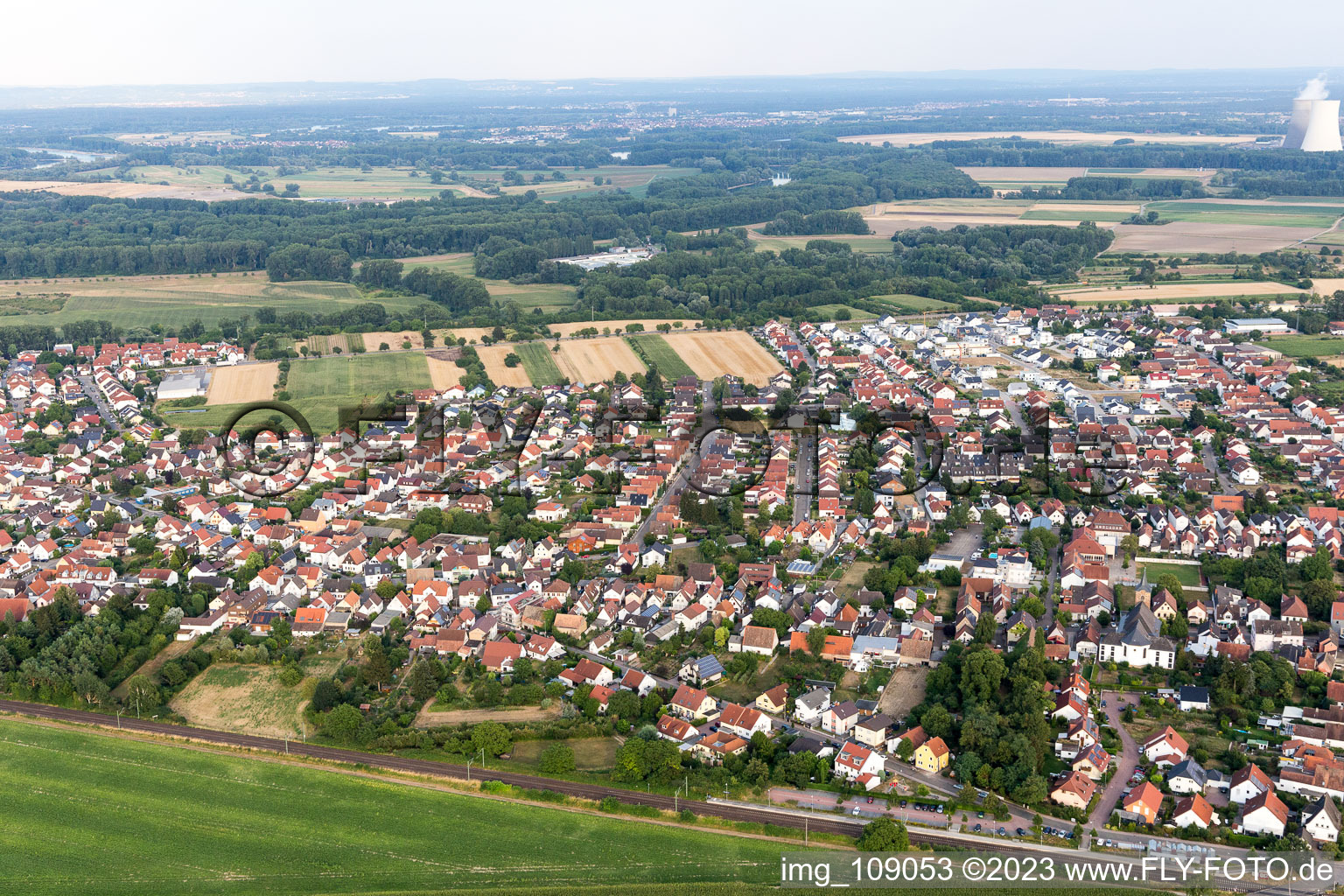 Bird's eye view of District Heiligenstein in Römerberg in the state Rhineland-Palatinate, Germany