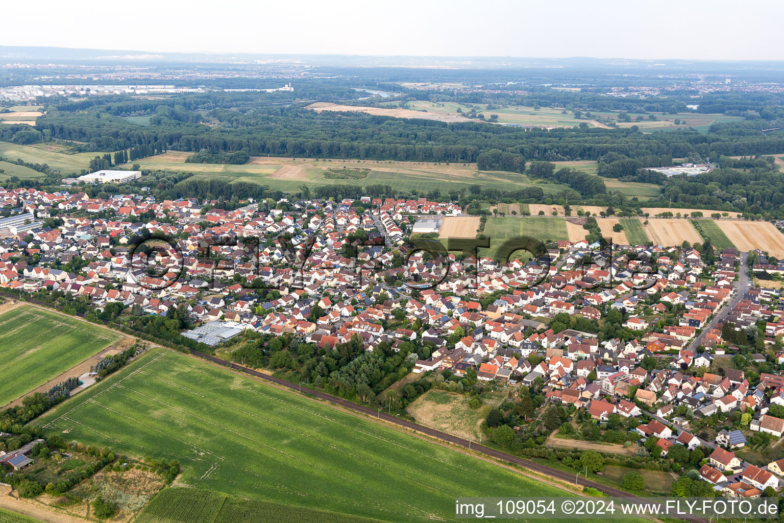 District Berghausen in Römerberg in the state Rhineland-Palatinate, Germany from the plane