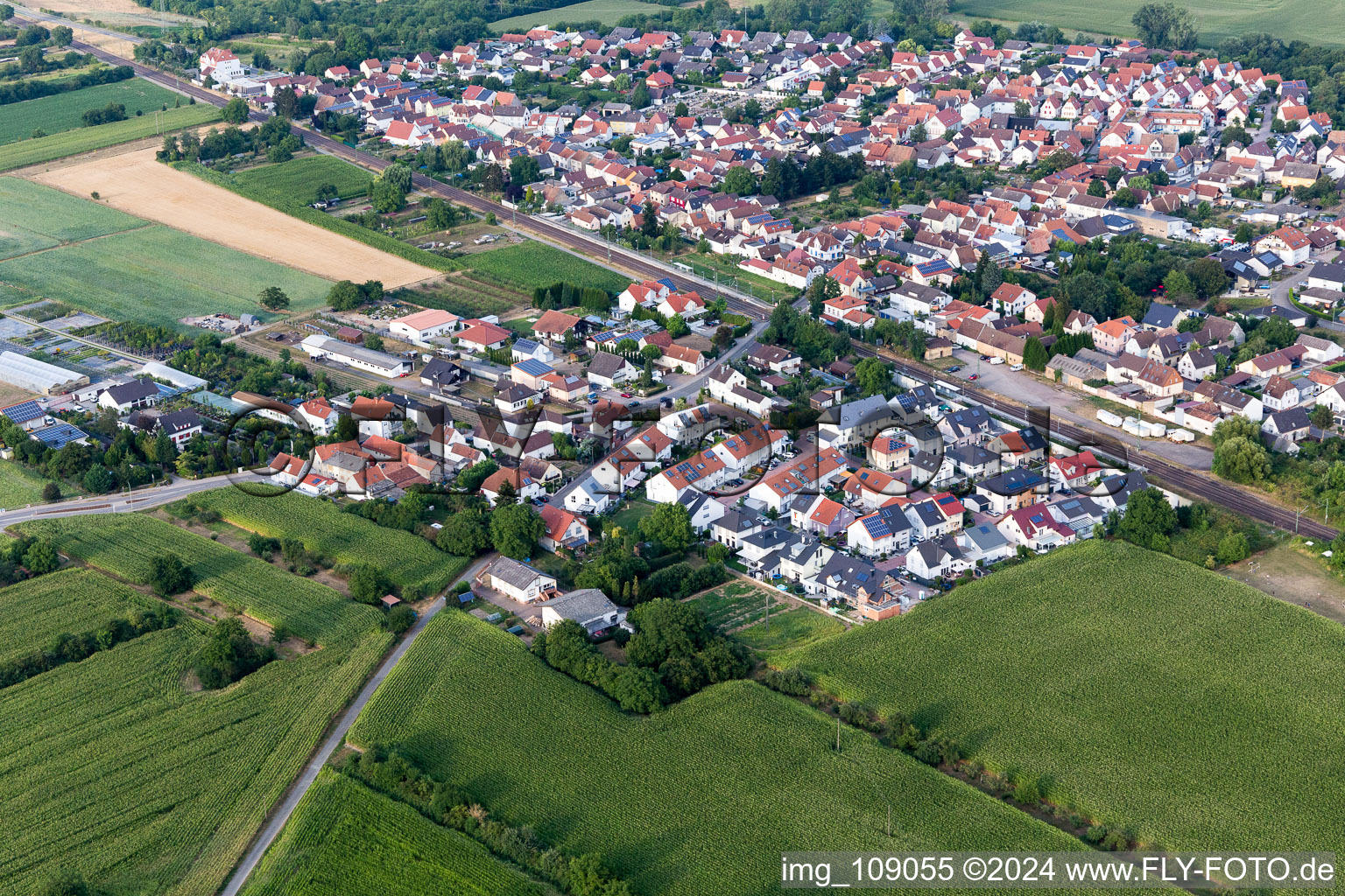 Bird's eye view of District Berghausen in Römerberg in the state Rhineland-Palatinate, Germany