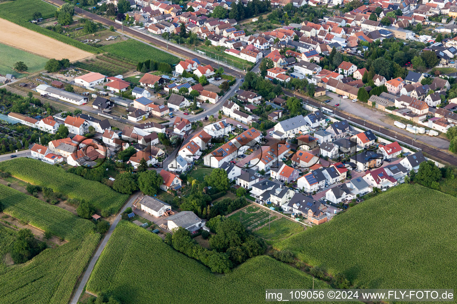 District Berghausen in Römerberg in the state Rhineland-Palatinate, Germany viewn from the air