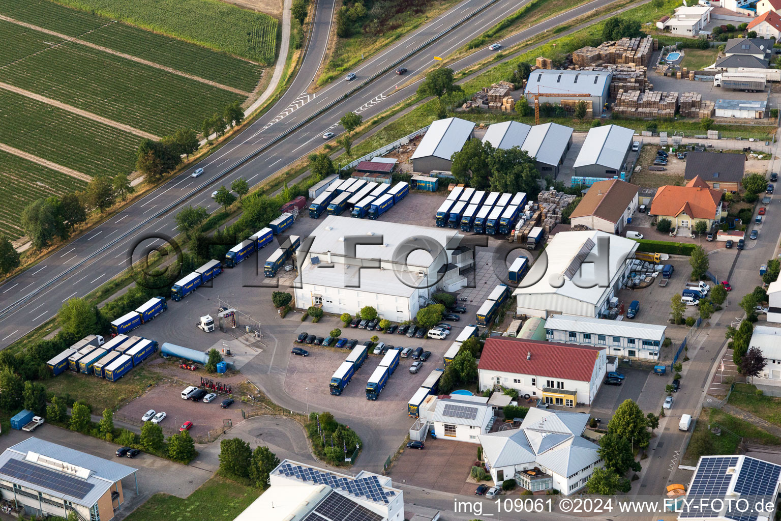 Werkstrasse Industrial Area in the district Berghausen in Römerberg in the state Rhineland-Palatinate, Germany from above