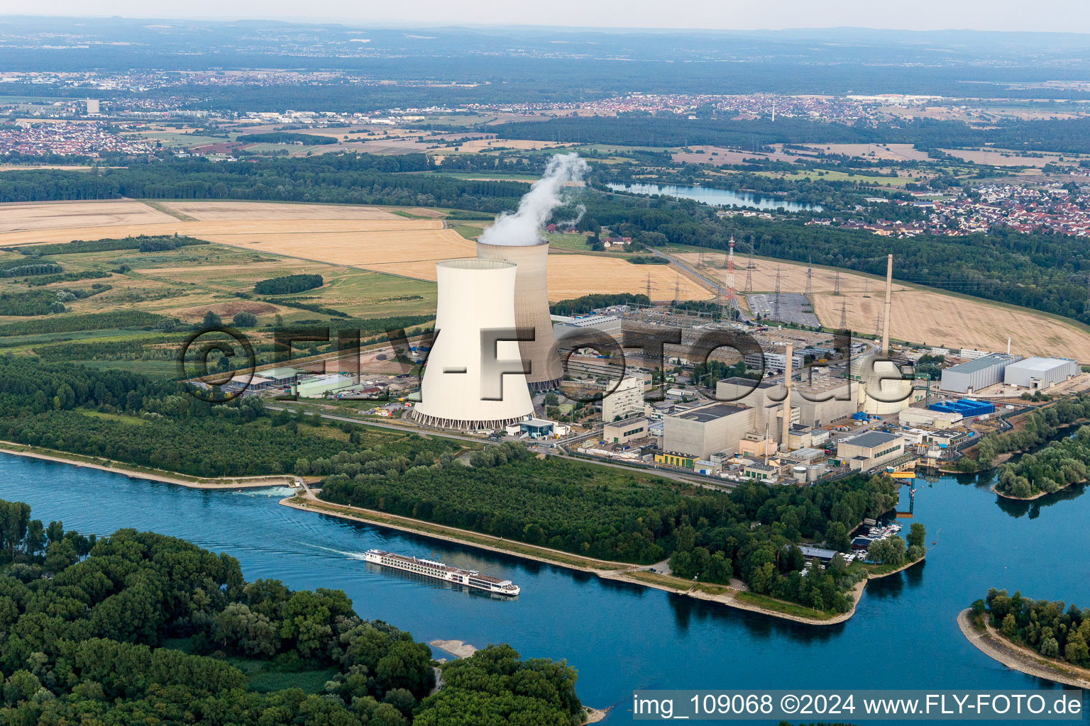 Aerial view of Nuclear power plant in Philippsburg in the state Baden-Wuerttemberg, Germany