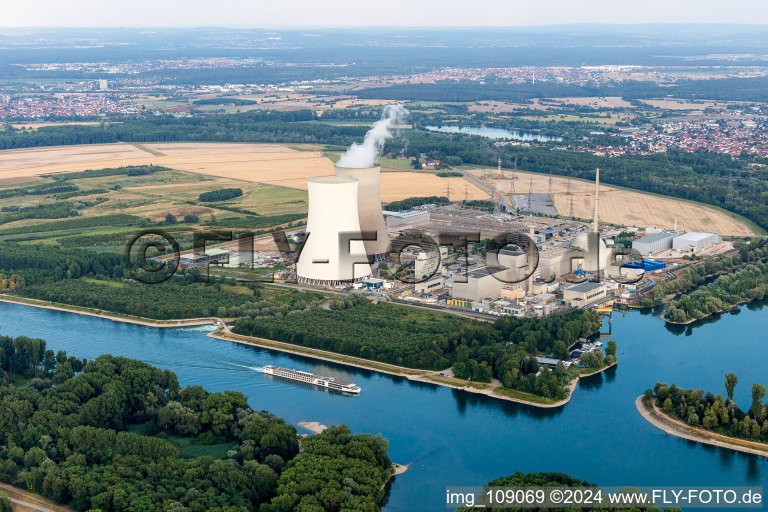 Aerial photograpy of Nuclear power plant in Philippsburg in the state Baden-Wuerttemberg, Germany