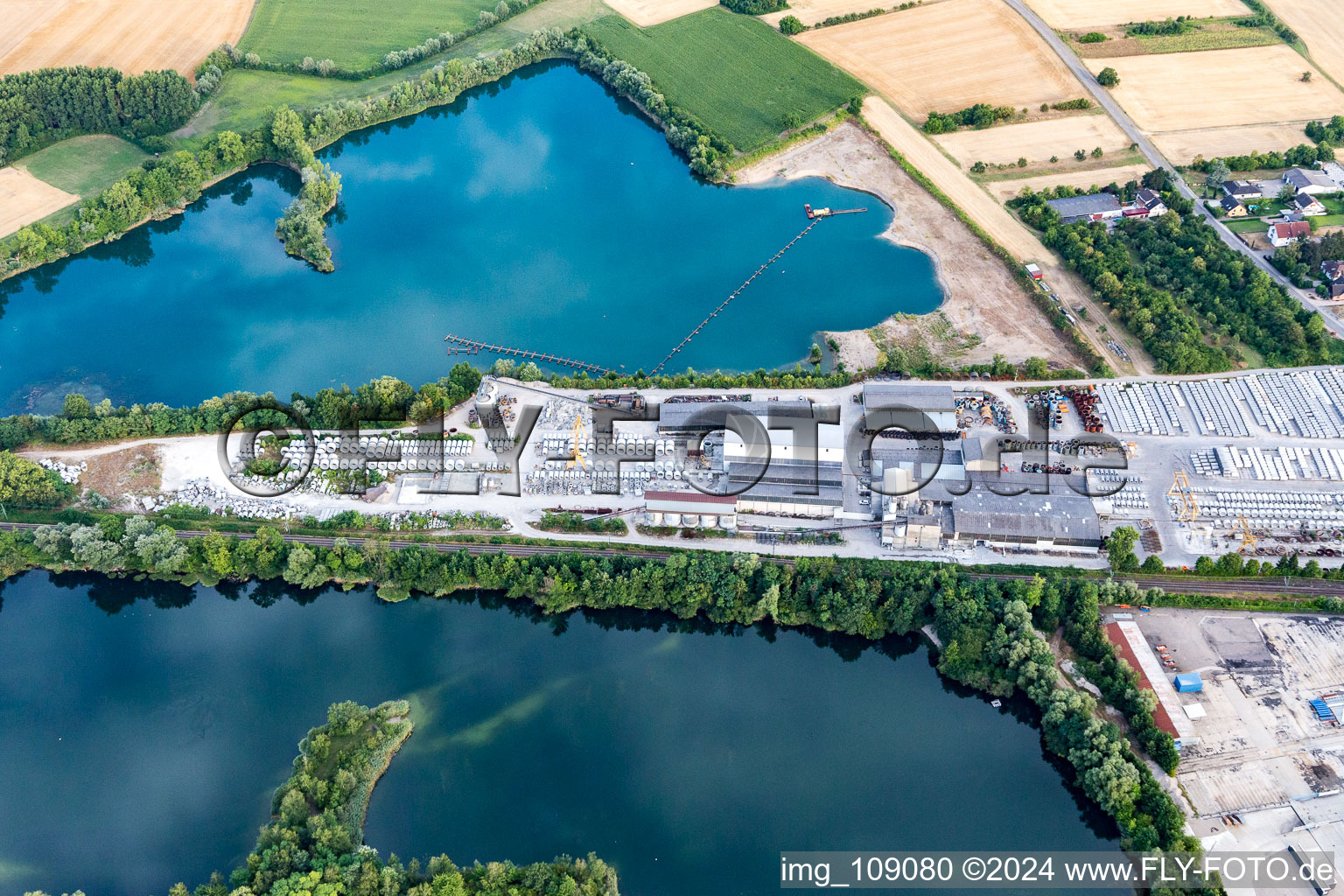 Aerial view of Mixed concrete and building materials factory in Rheinsheim in the state Baden-Wurttemberg, Germany