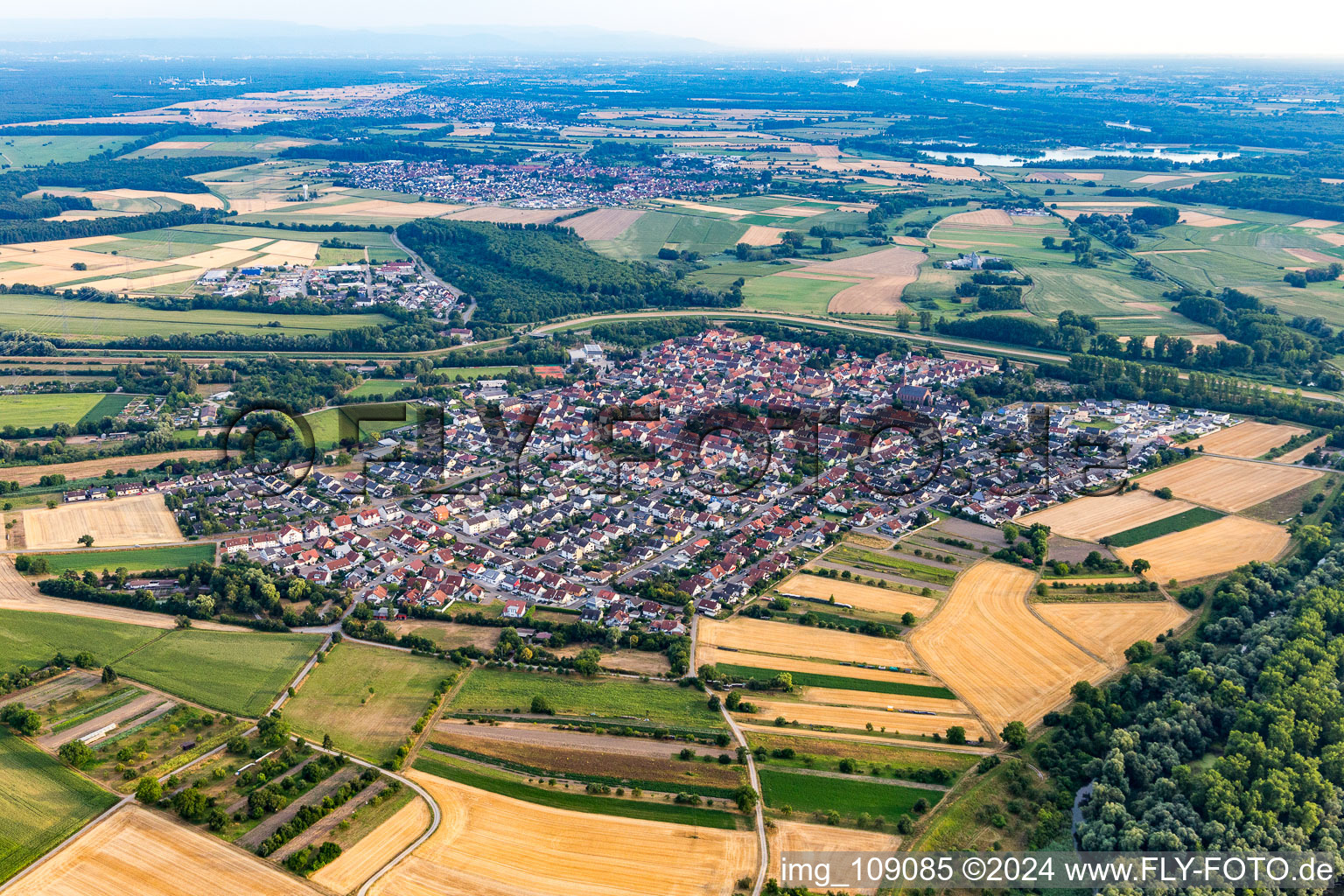 Aerial view of From the north in the district Rußheim in Dettenheim in the state Baden-Wuerttemberg, Germany