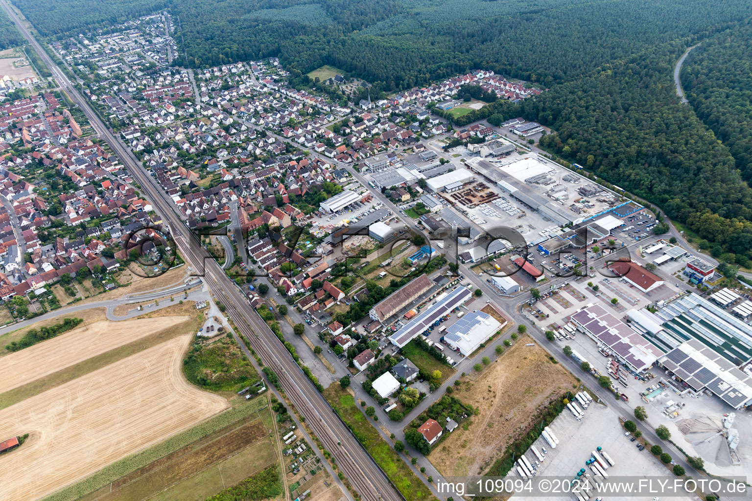 Aerial photograpy of Industrial area Spöckerbuchenstr in the district Friedrichstal in Stutensee in the state Baden-Wuerttemberg, Germany