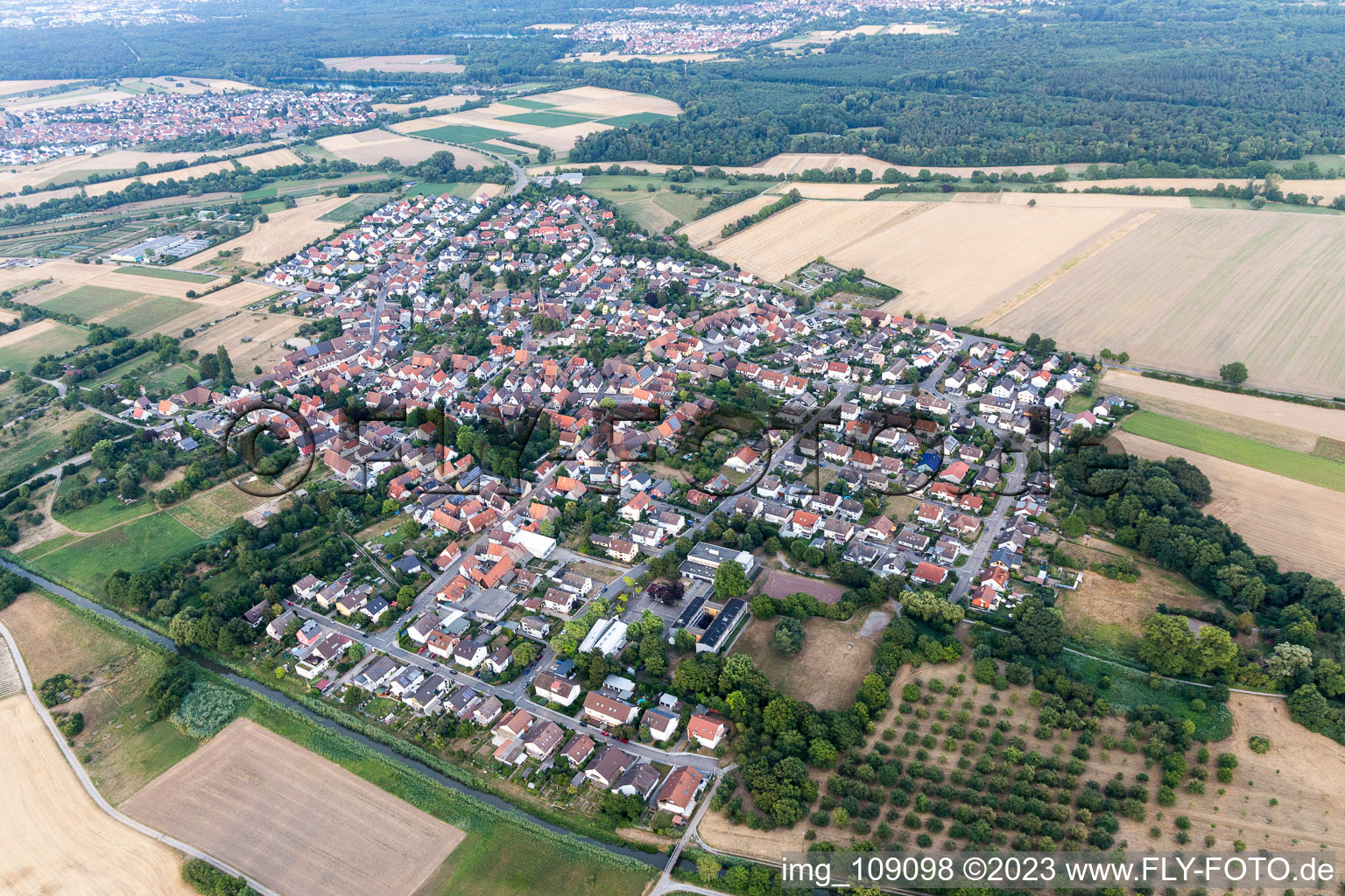 Bird's eye view of District Staffort in Stutensee in the state Baden-Wuerttemberg, Germany