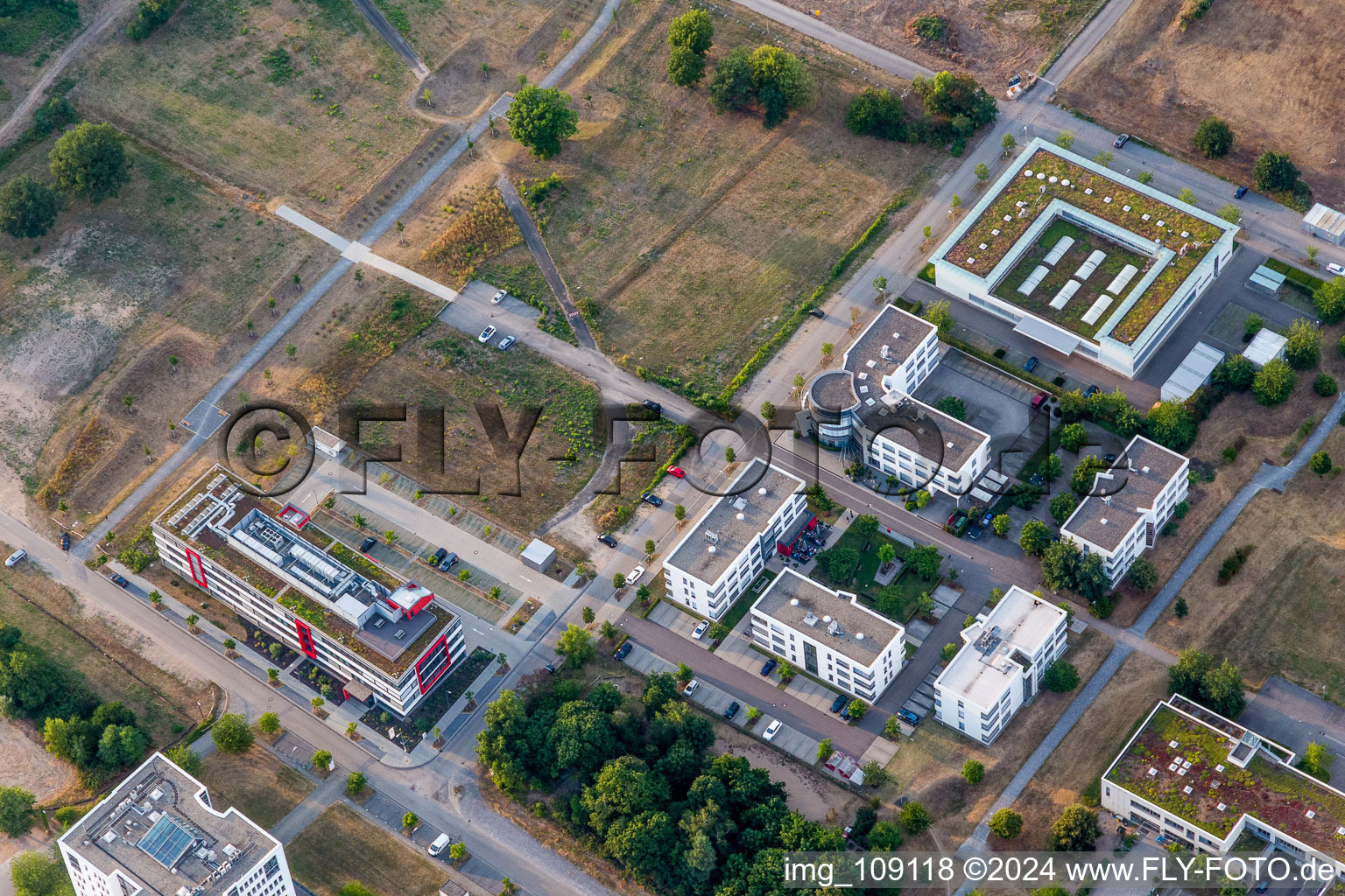 Oblique view of Technology Park Karlsruhe in the district Rintheim in Karlsruhe in the state Baden-Wuerttemberg, Germany