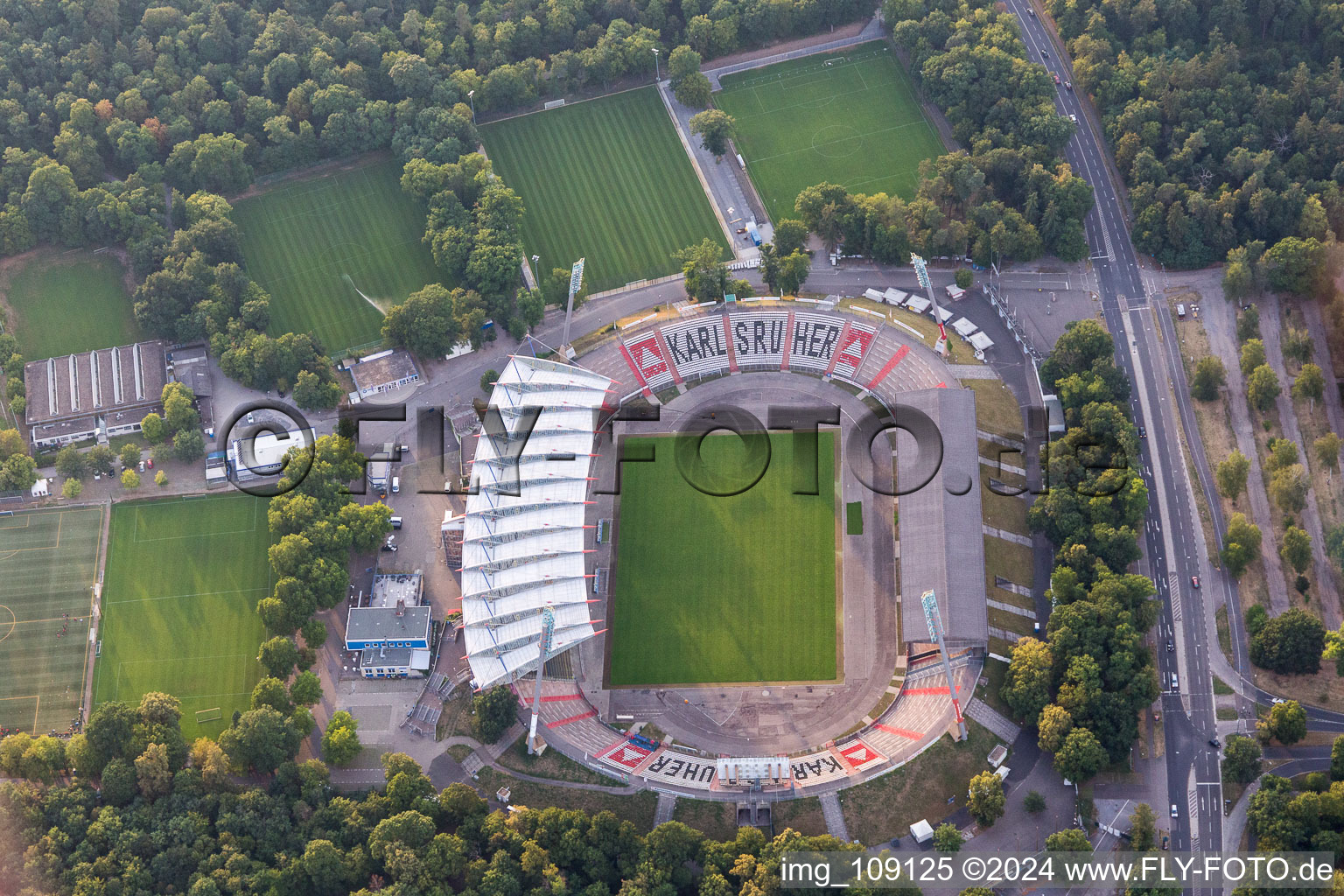 Football stadium Wildparkstadion of the football club KSC in Karlsruhe in the state Baden-Wurttemberg, Germany